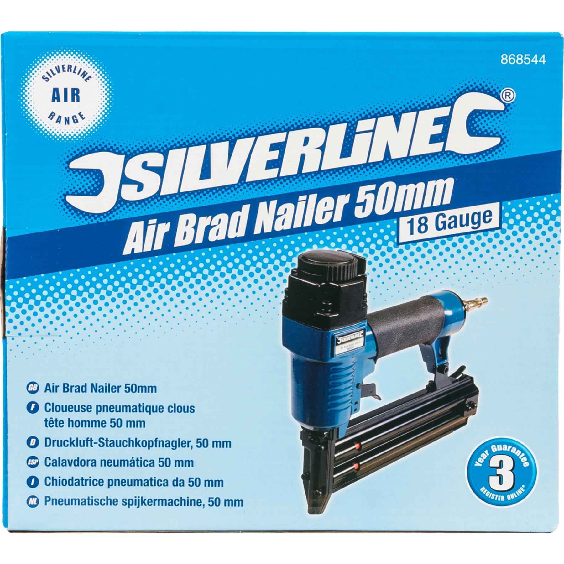 Silverline 50mm Aluminium Air Brad Nailer Upholstery 18 Gauge Nail Gun
