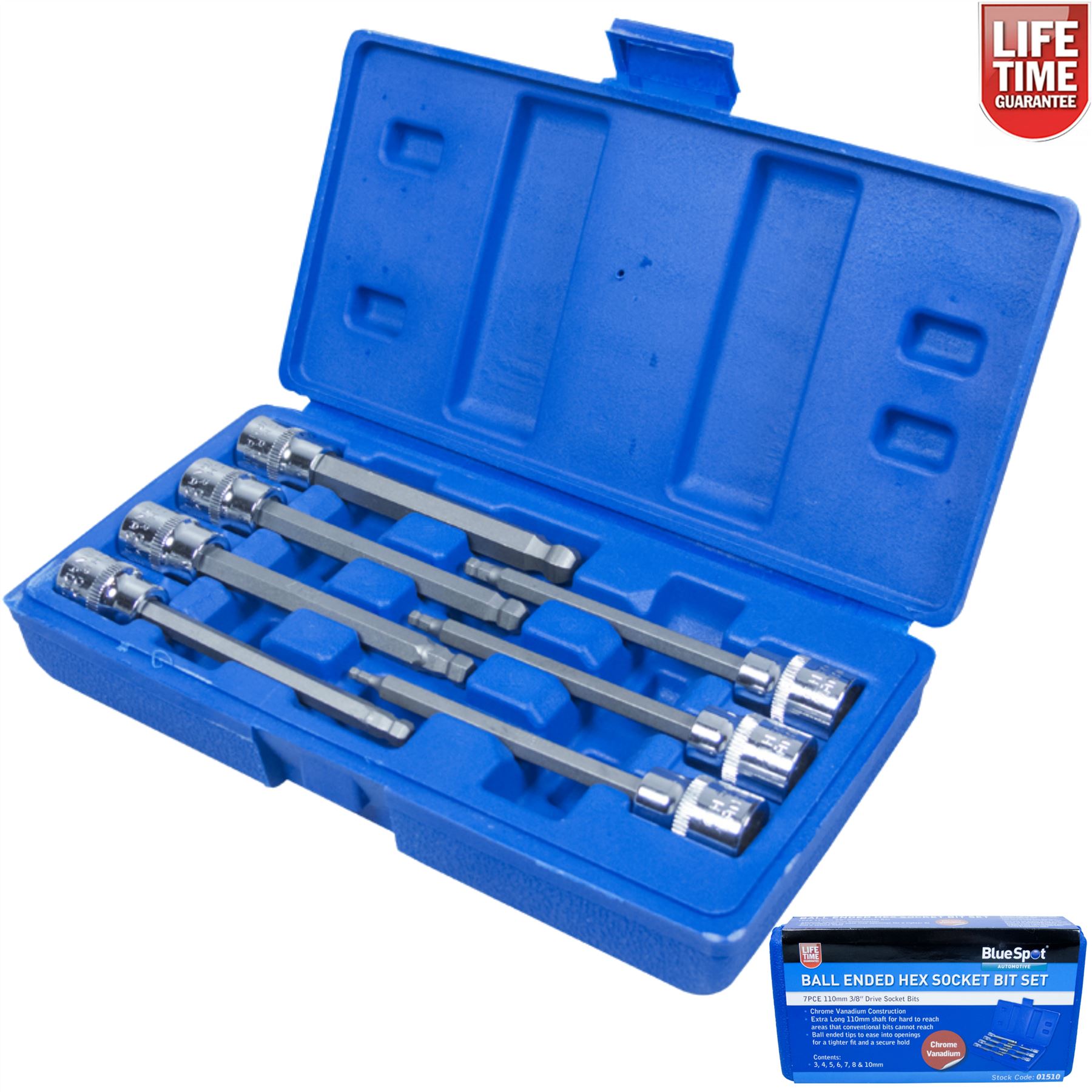 Ball End Hex Allen Key Long Reach Socket Set 7 Pc 3//8 Inch Drive Blue Spot