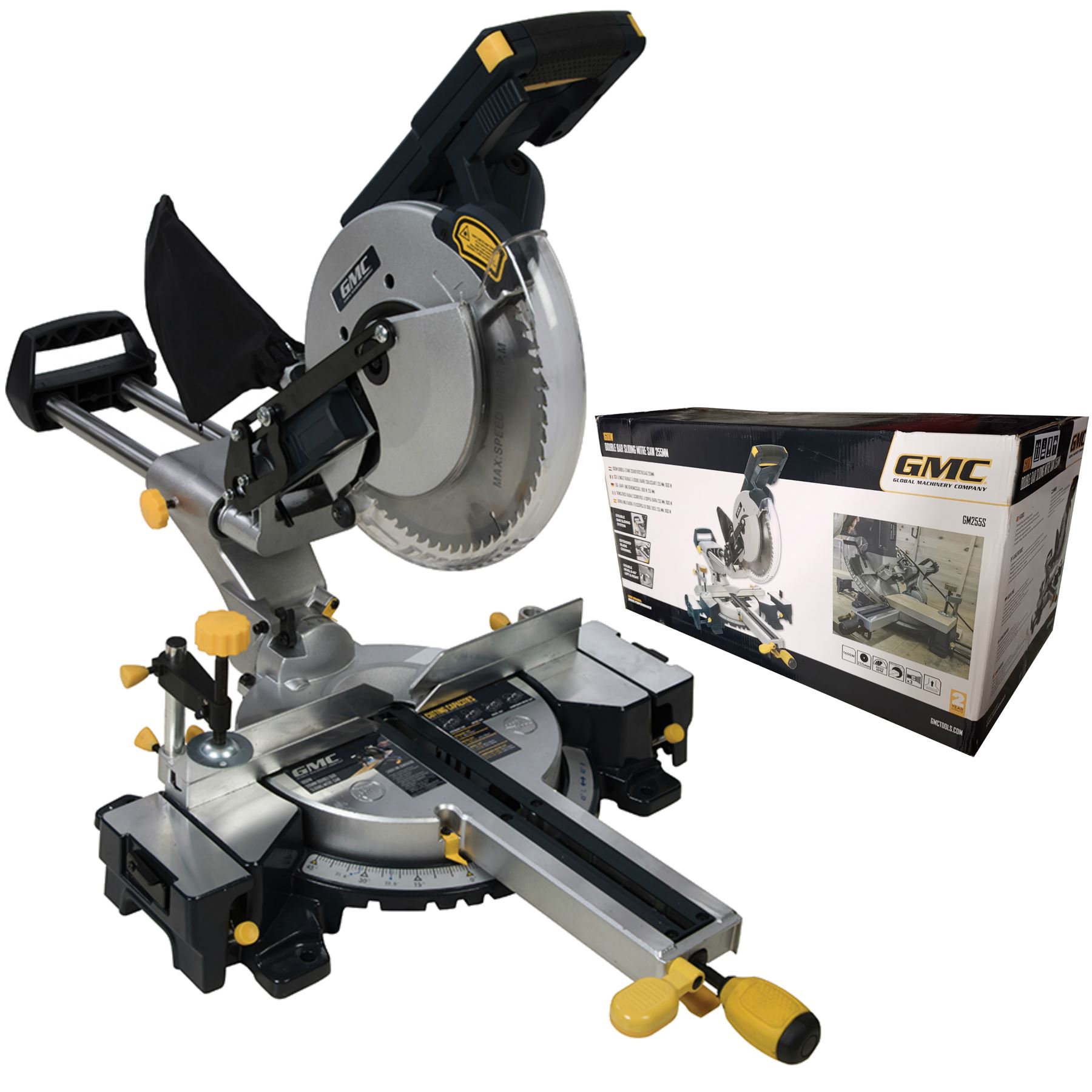 GMC Sliding Compound Mitre Saw with Laser 240v Double Bevel with 255mm