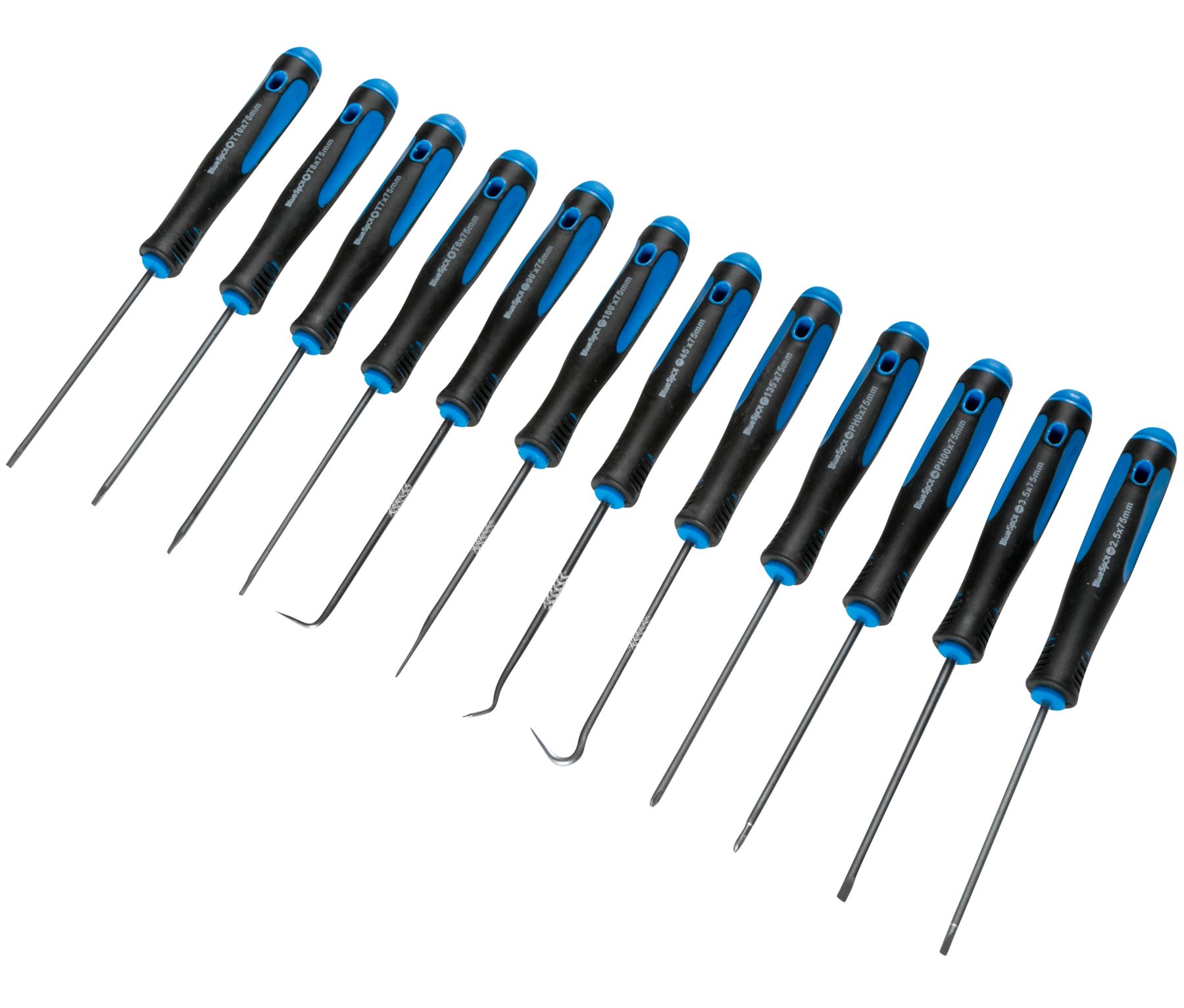 Bluespot 12pc Pick And Hook Set Plus Precision Screwdriver Torx Flat