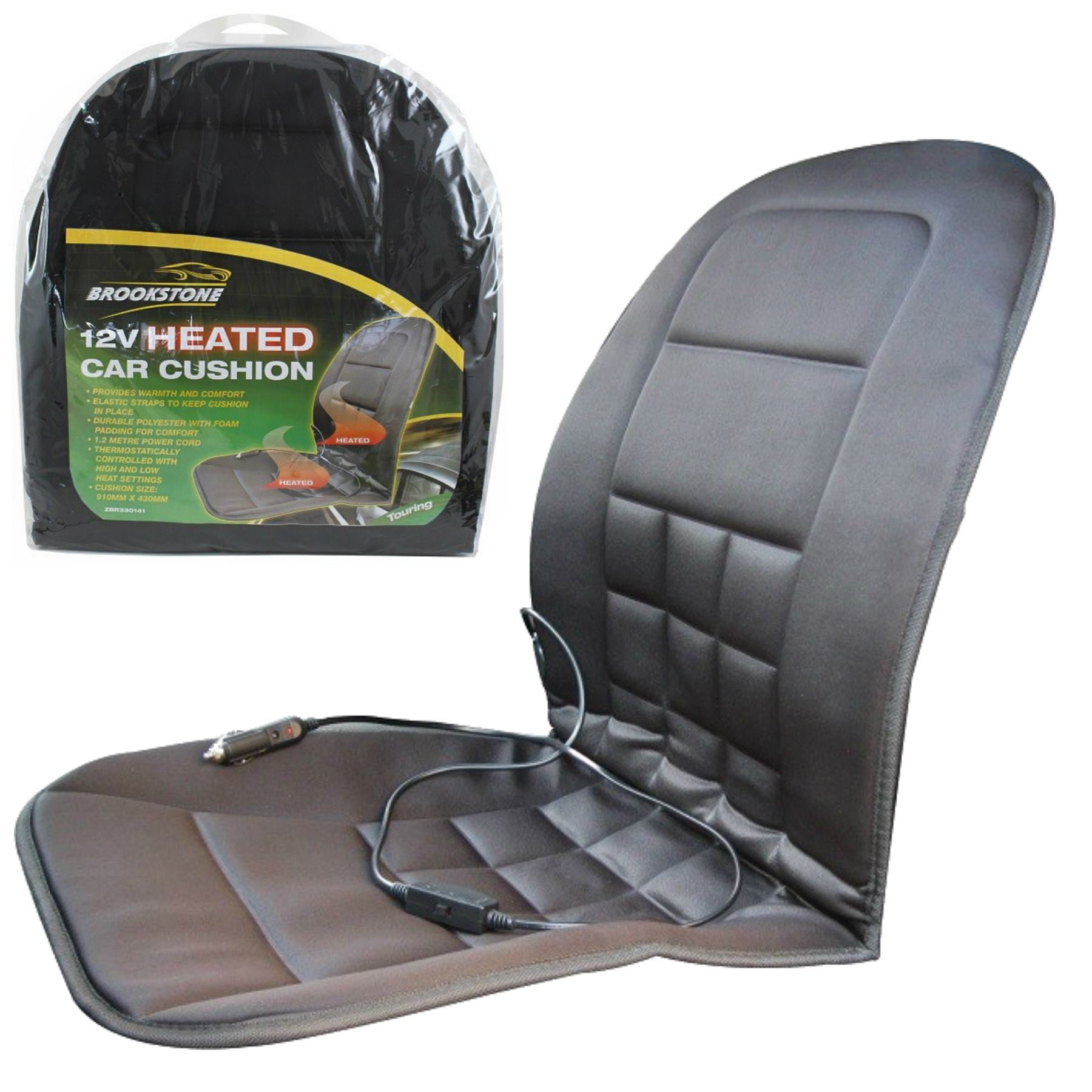 Brookstone 12v Universal Heated Padded Front Car Seat Cushion Cover