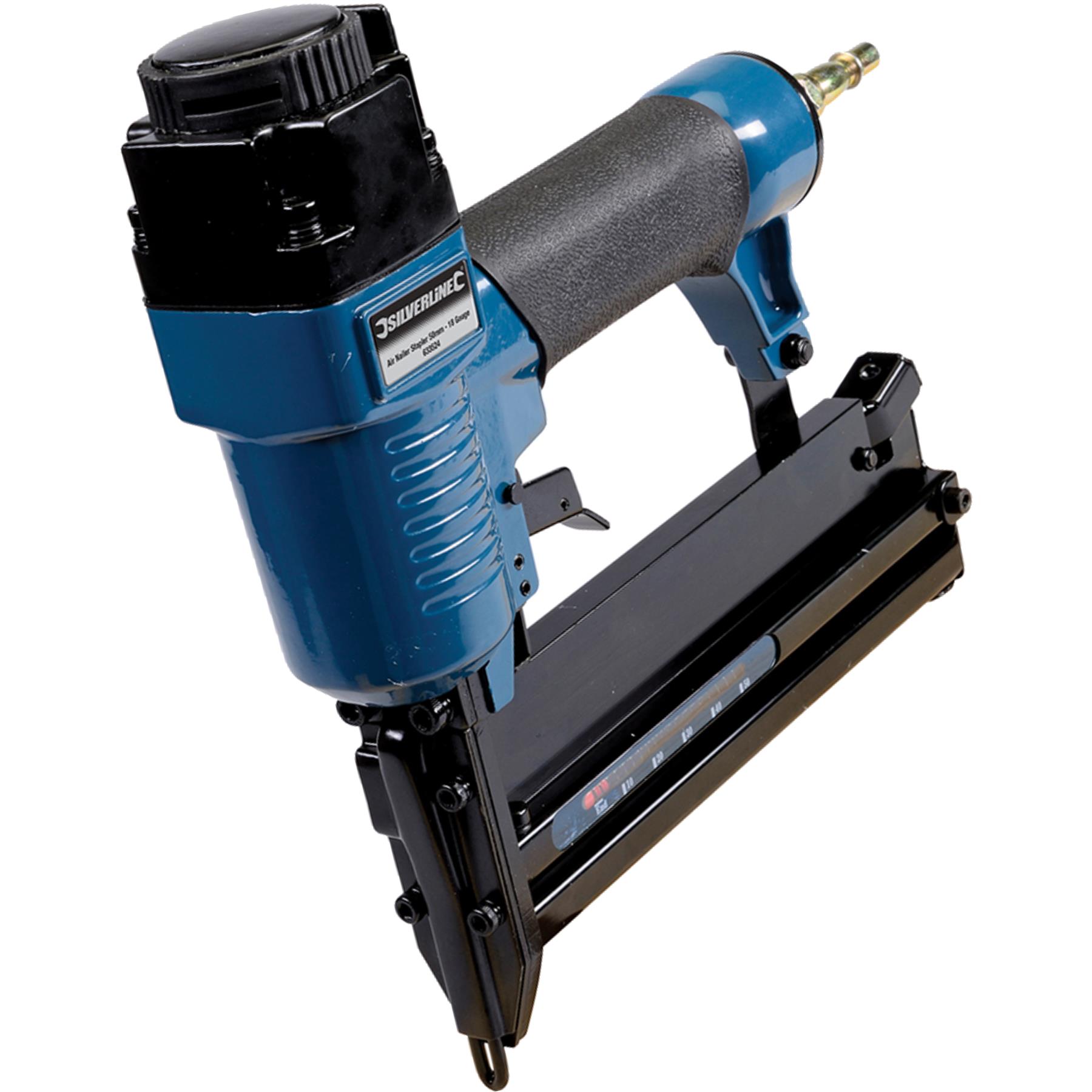 Silverline 50mm Aluminium Air Nailer Stapler Upholstery 18 Gauge Tacker