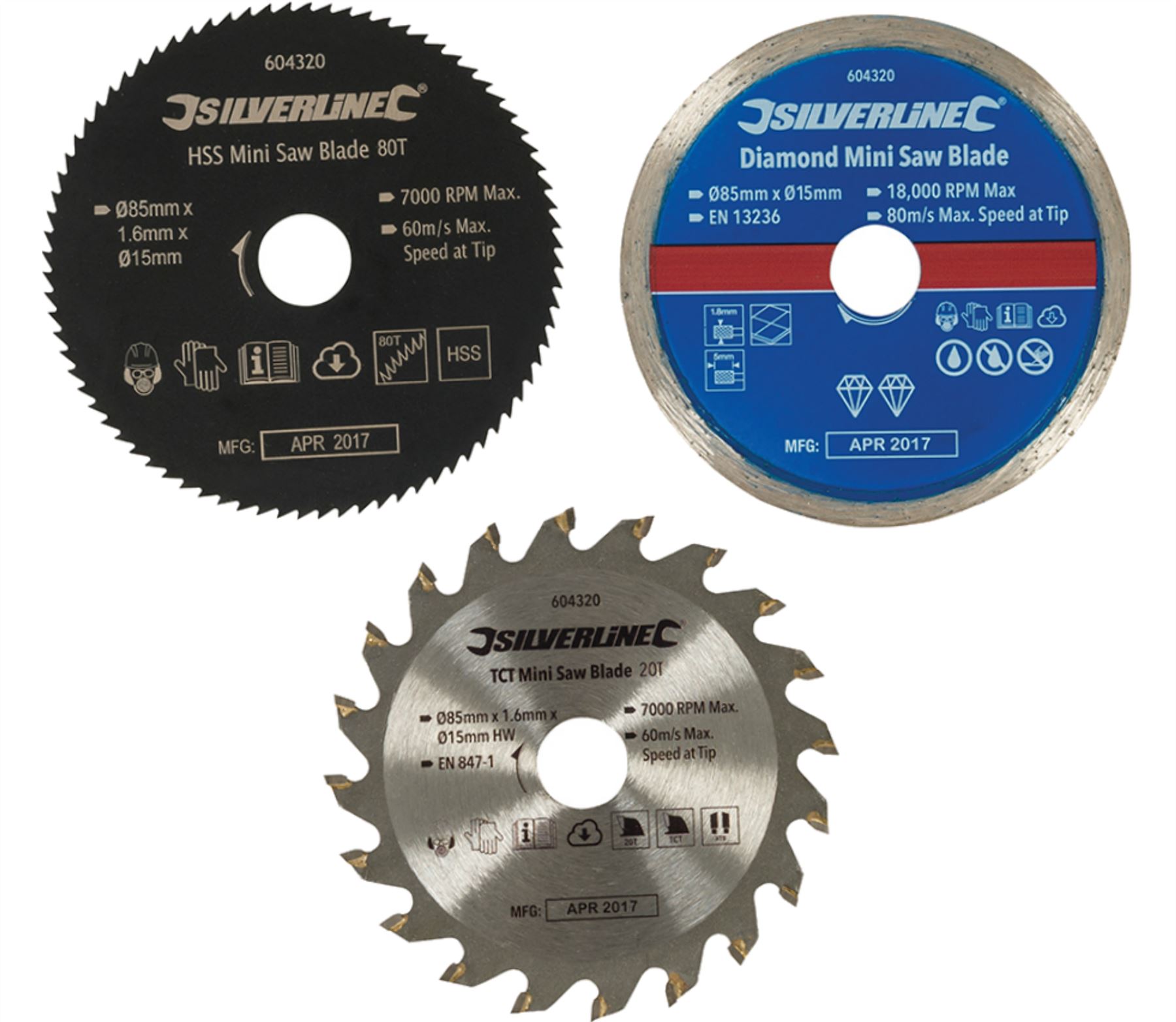 Silverline 85mm Saw Blade Set For Titan Worx Mini Saws Cut Wood Plastic
