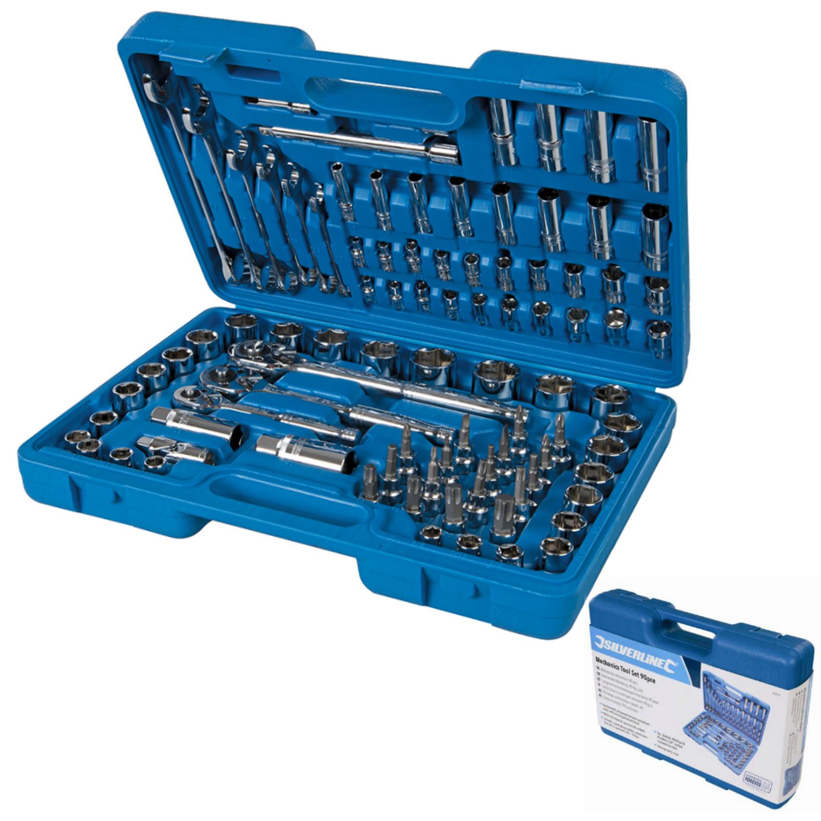 Silverline 90 Pc Mechanics Combination Spanner Socket /& Torx Set Metric Imperial