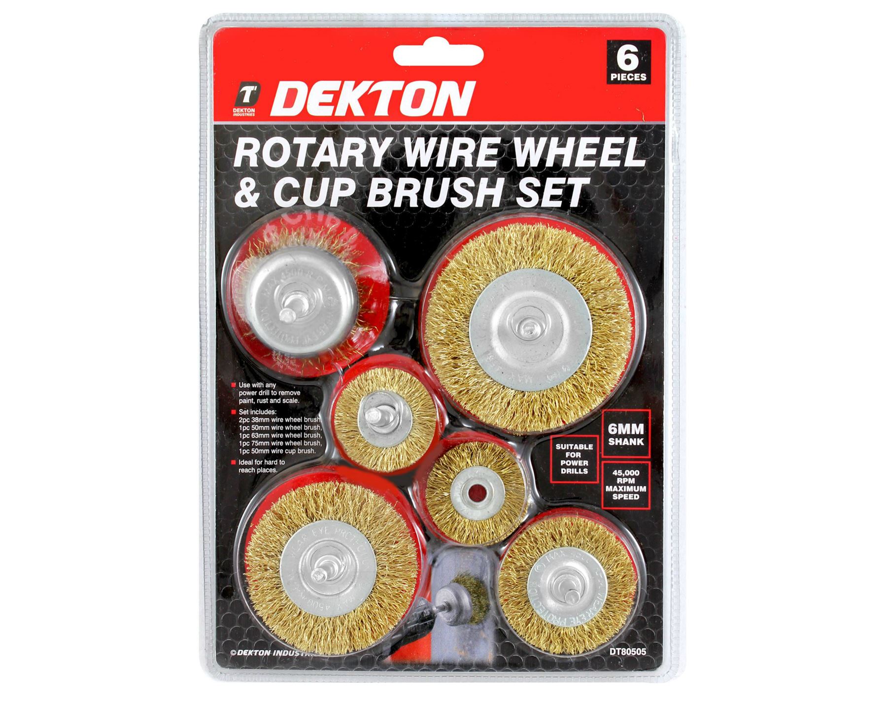 Dekton 6pc Brass Wire Wheel / Cup Brush Set Use With Rotary Drill And