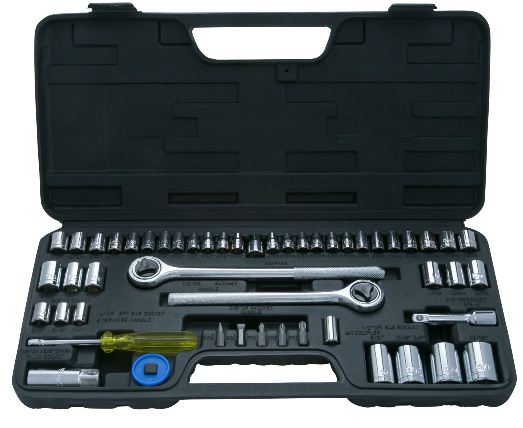 BlueSpot 52pc Metric Imperial Socket Set 3/8" 1/2" Drive Ratchet