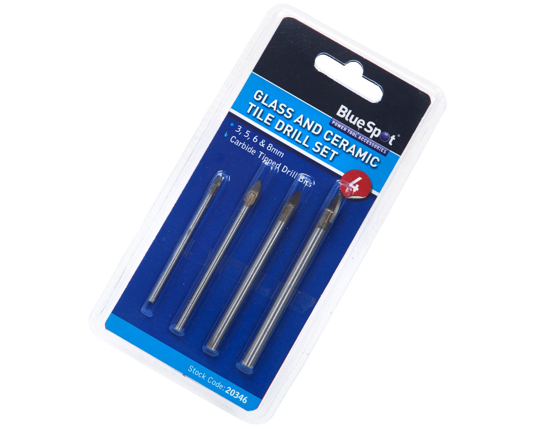 Bluespot 4pc Tools Ceramic Tile Glass Mirror Drill Bit Set 3mm 5mm 6mm