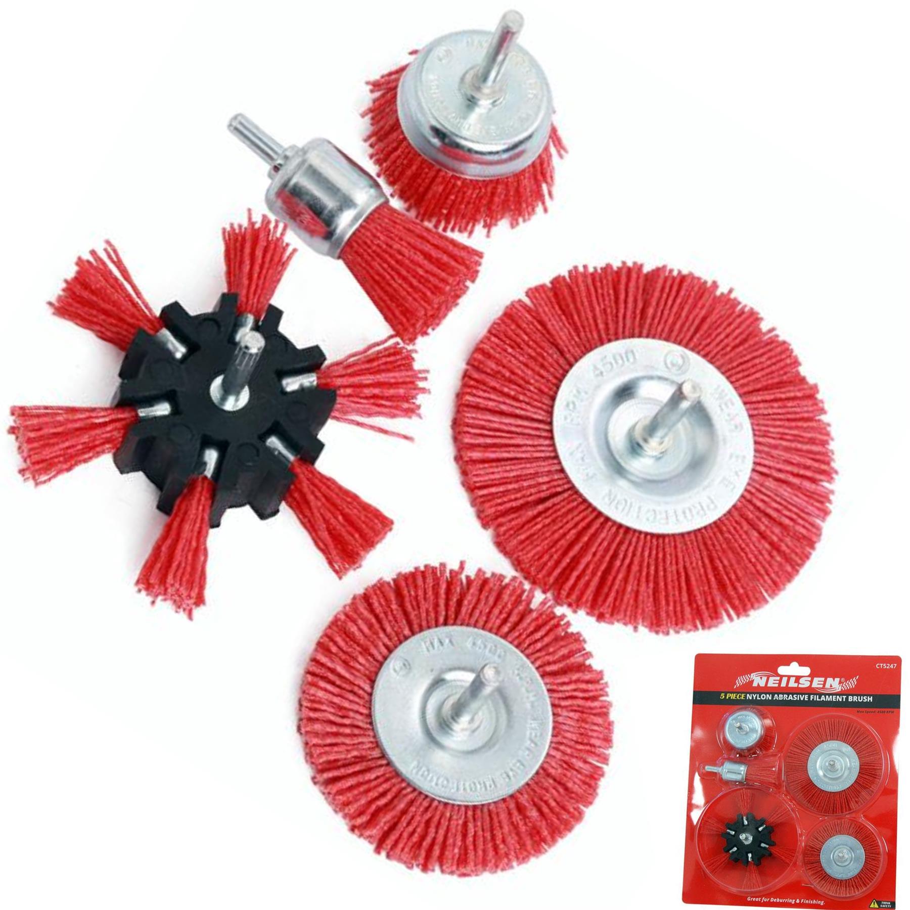 Neilsen Nylon Abrasive Filament Brush Drill Set Rust Paint Remover Wood