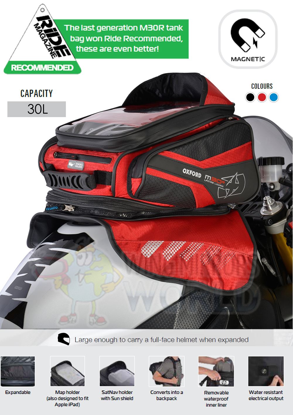 Honda CB900F Oxford Luggage Tank Bag 30L Sat Nav Red