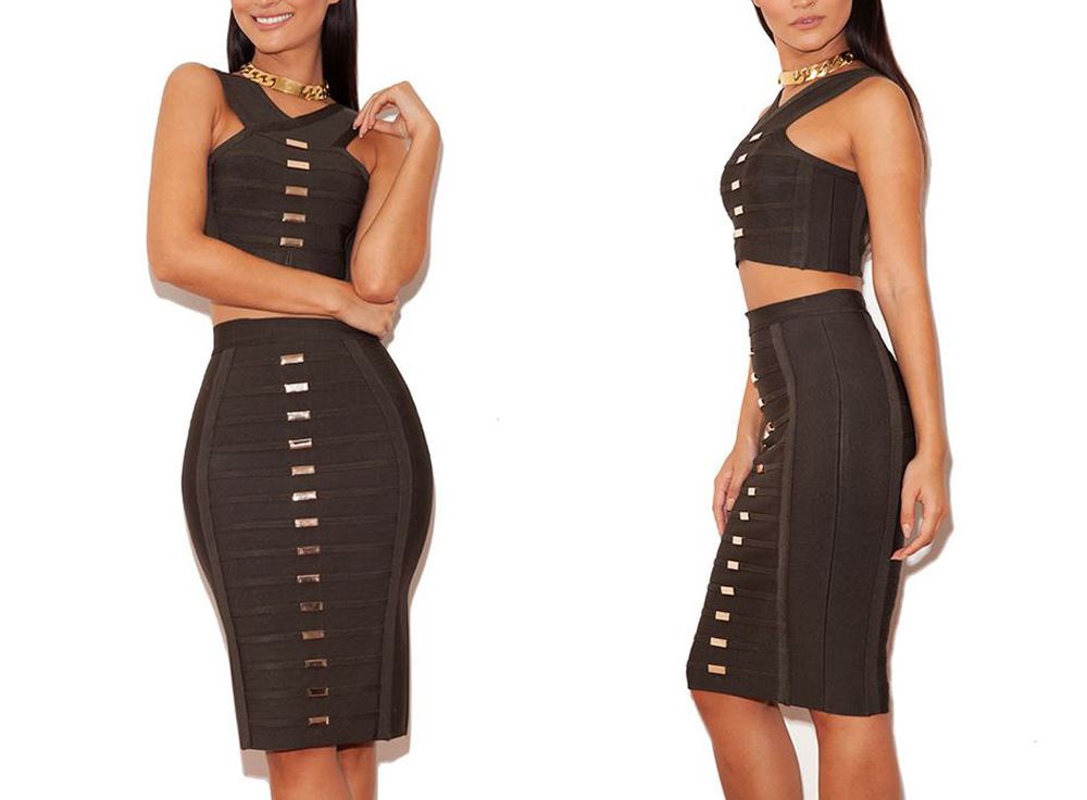 Quality Atchara Women/'s Celeb Bandage Sweetheart Cut Crop Top /& Skirt Mini Dress