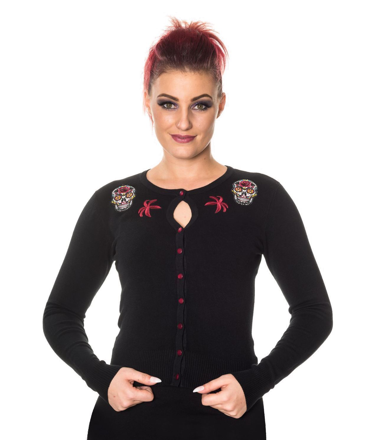 Women/'s Black Gothic Punk Rockabilly Sugar Skull Lace Paloma Top Banned Apparel