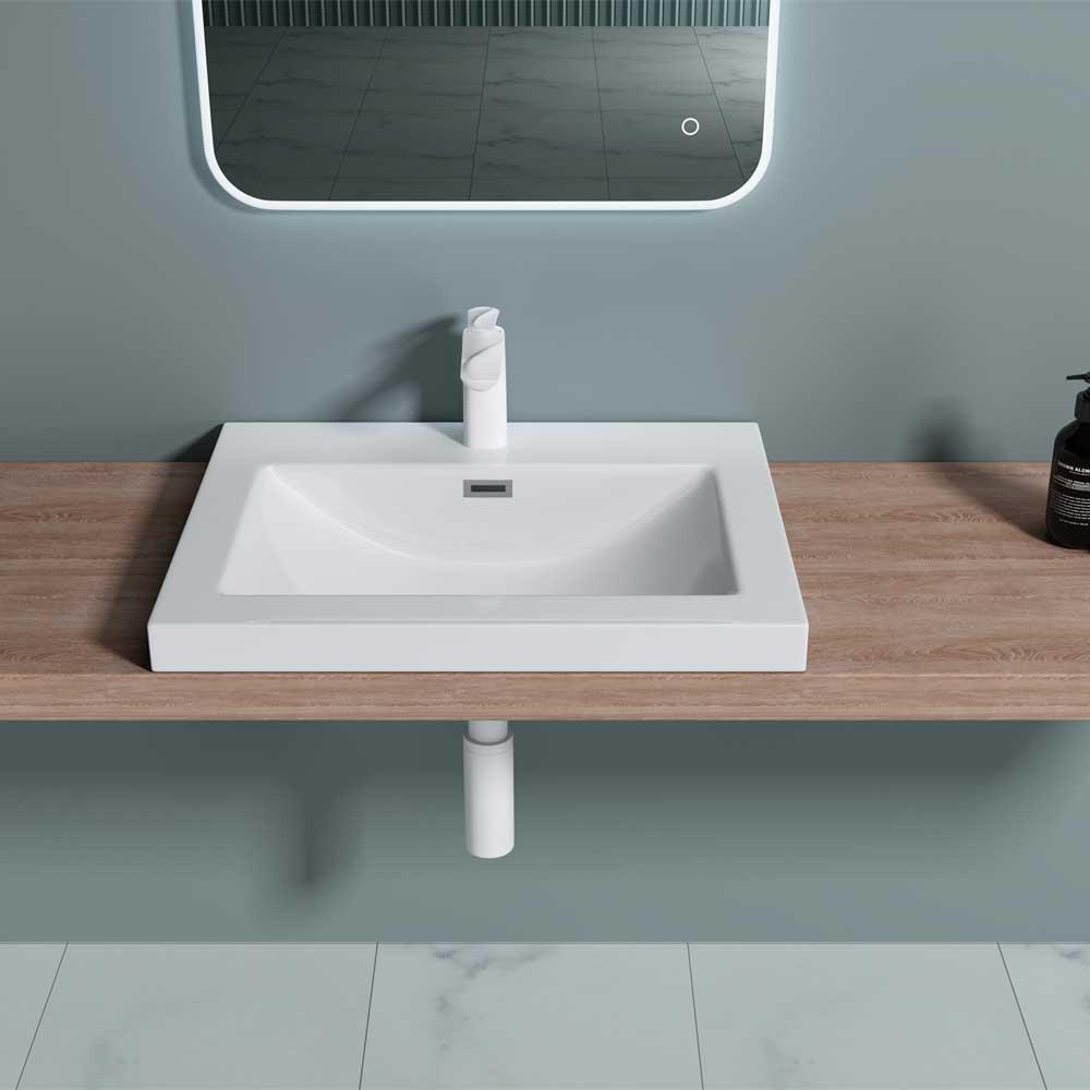 Bathroom Wash Basin Stone Rectangle Semi Recessed Sink Vanity 600/765/1000x480mm - Picture 10 of 15