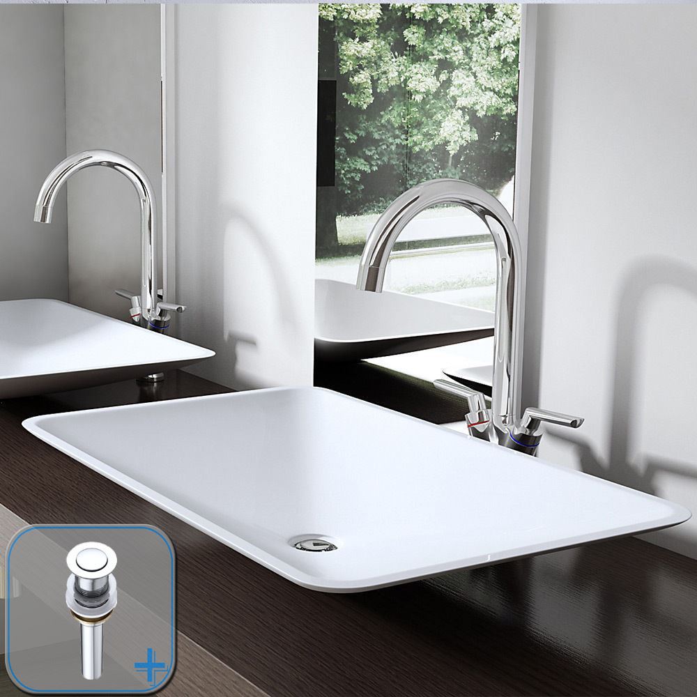 Modern Stone Basin 600mm No Tap Hole Wall Hung Or Counter Top Sink With