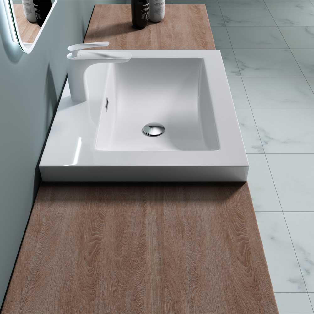 Bathroom Wash Basin Stone Rectangle Semi Recessed Sink Vanity 600/765/1000x480mm - Picture 9 of 15