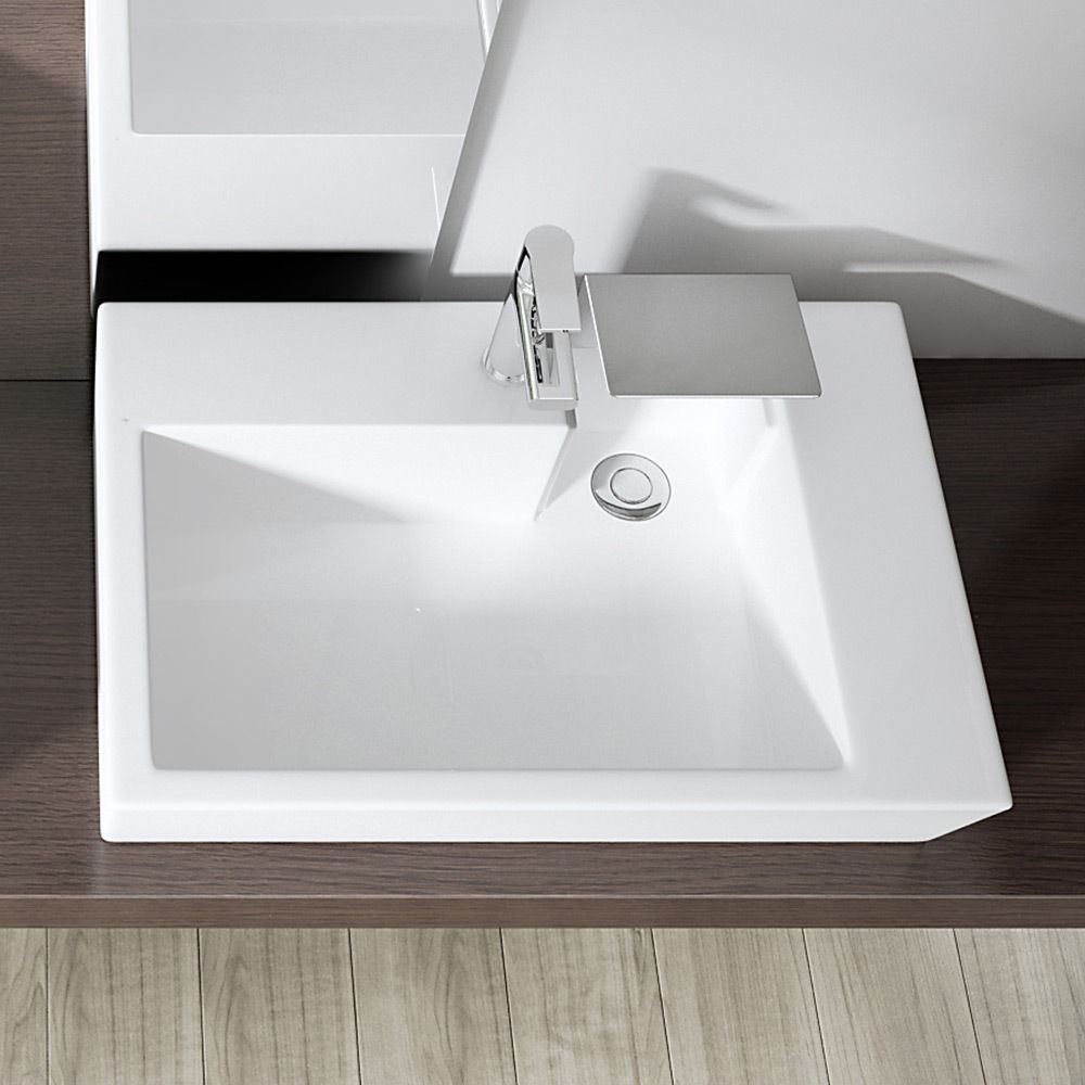 BATHROOM WASH BASIN Sink Ceramic Countertop Rectangular Large White ...