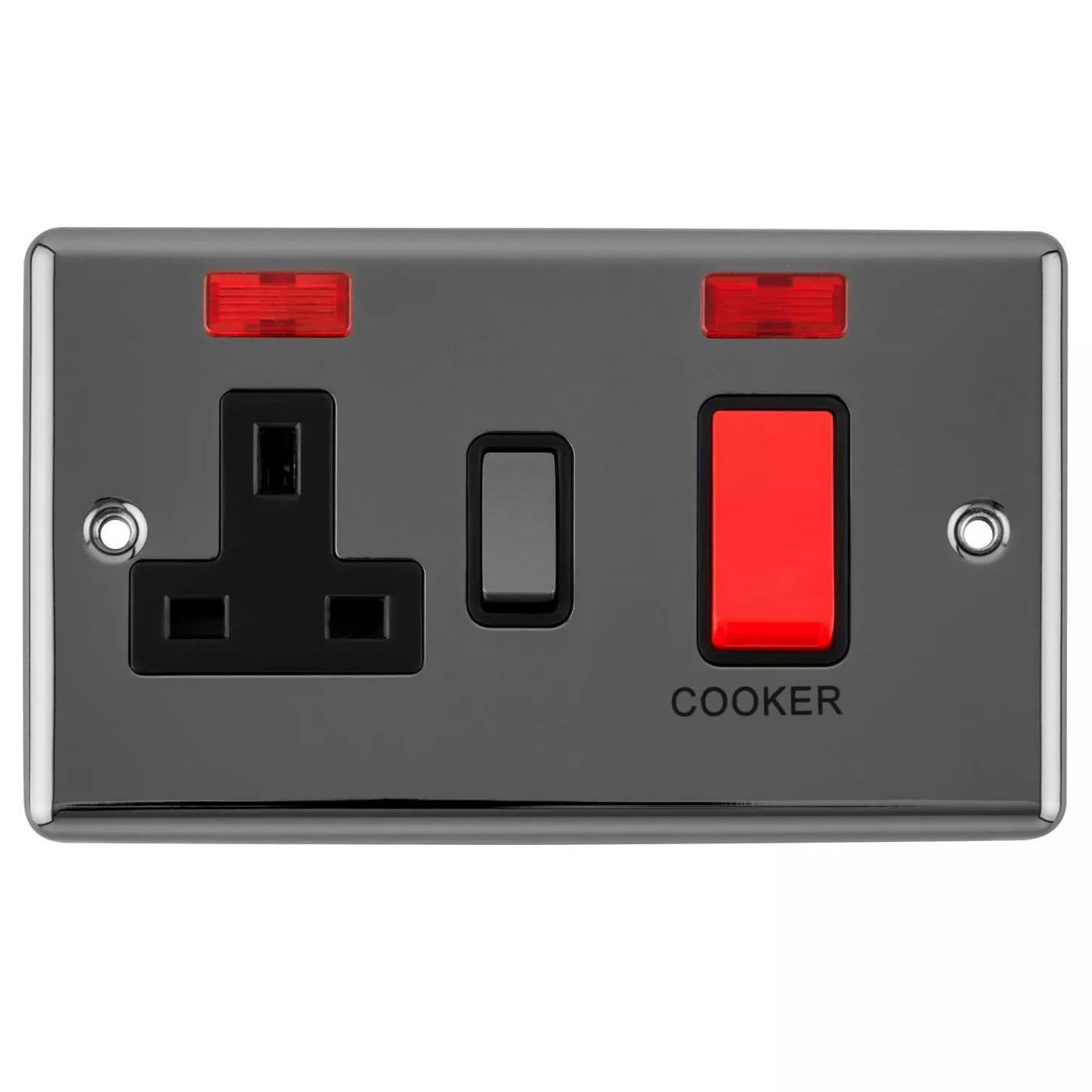 Cooker Switch Socket Black Nickel Chrome Stainless Steel 45A Control Unit - Picture 8 of 21