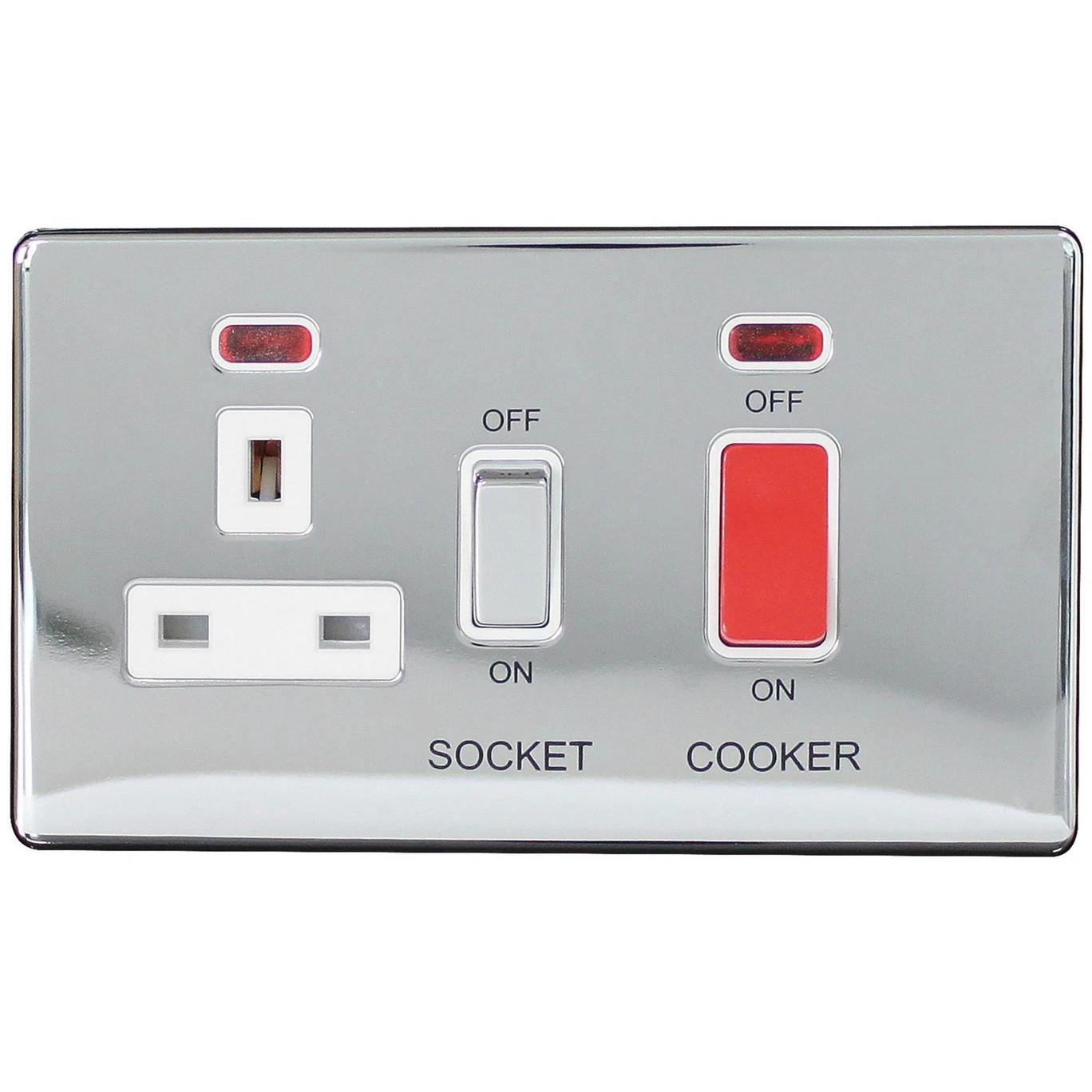 Cooker Switch Socket Black Nickel Chrome Stainless Steel 45A Control Unit - Picture 9 of 21