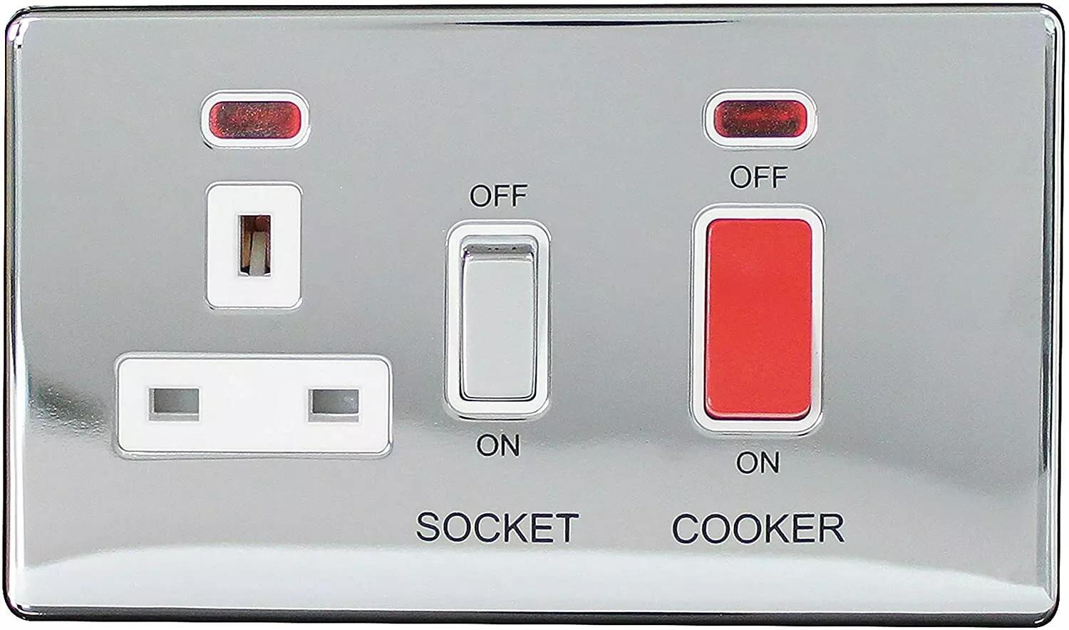 Cooker Switch Socket Black Nickel Chrome Stainless Steel 45A Control Unit - Picture 17 of 21