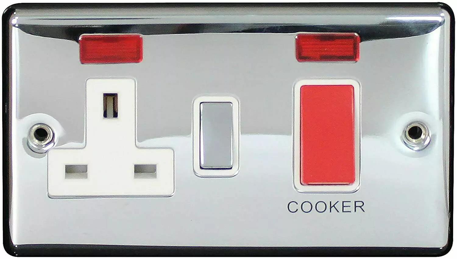 Cooker Switch Socket Black Nickel Chrome Stainless Steel 45A Control Unit - Picture 12 of 21