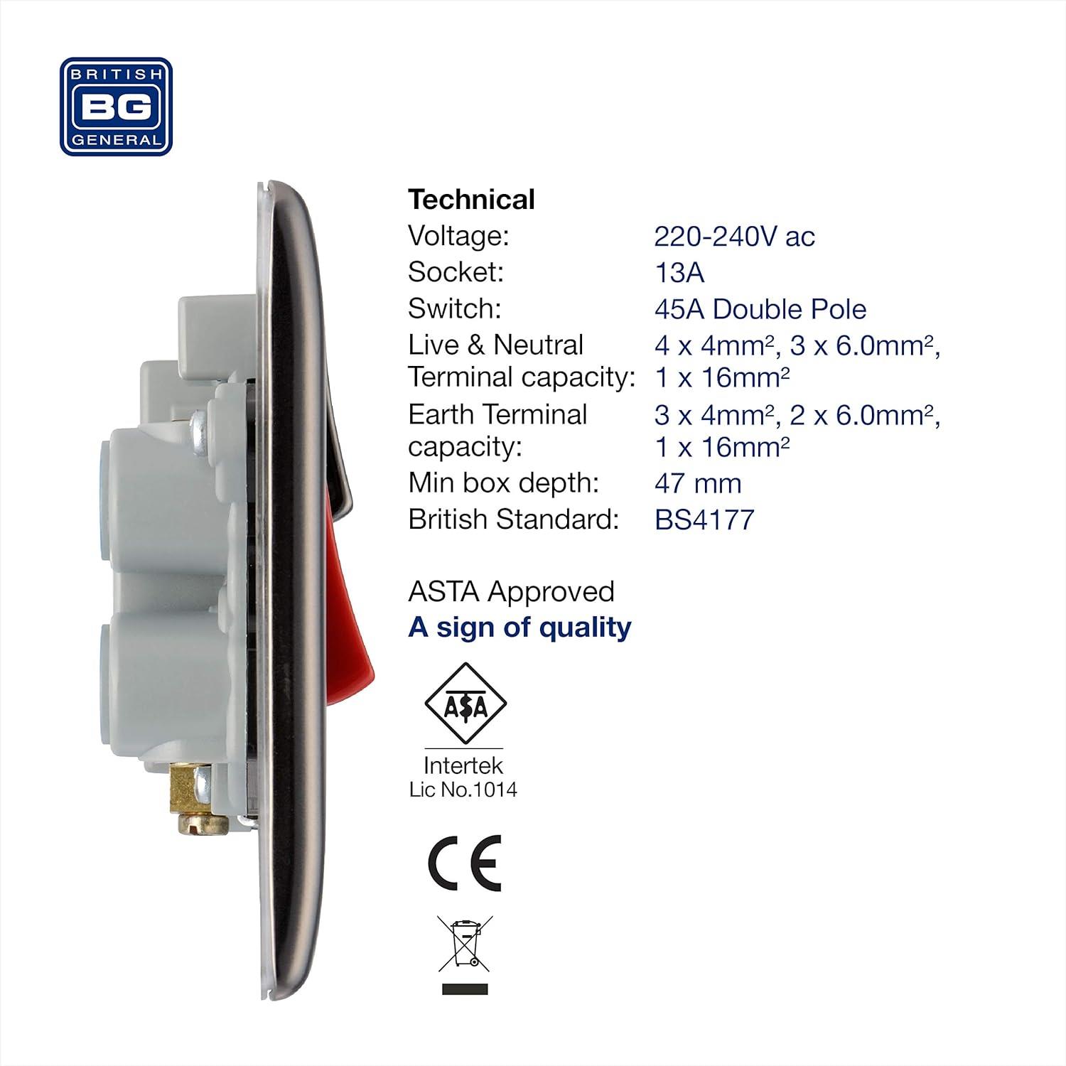 Cooker Switch Socket Black Nickel Chrome Stainless Steel 45A Control Unit - Picture 5 of 21