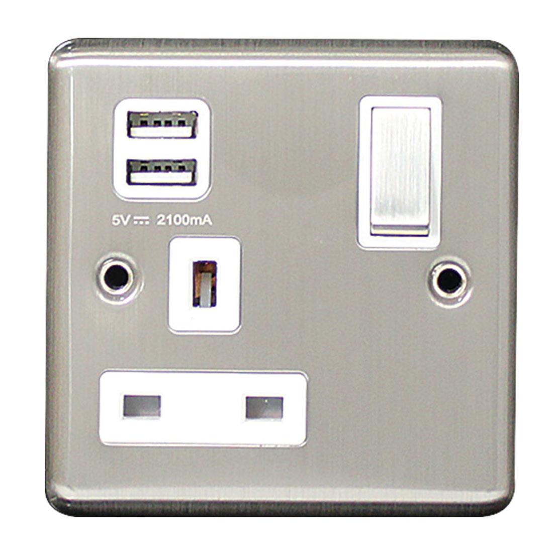 Single Socket With 2 USB Black Nickel Plug 13A 1 Gang Stainless Steel Chrome - Picture 6 of 6