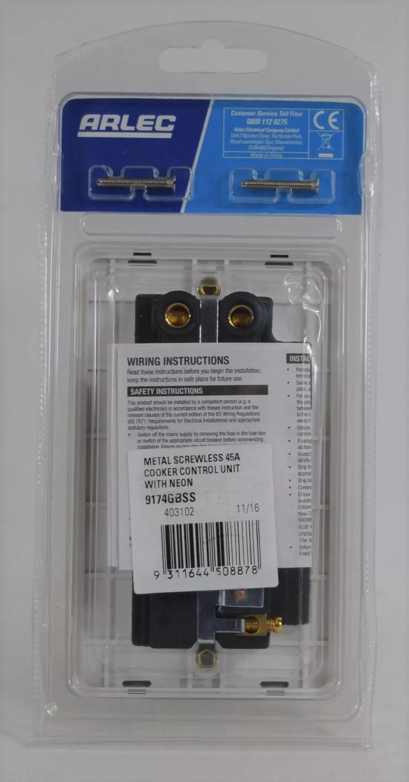 Cooker Switch Socket Black Nickel Chrome Stainless Steel 45A Control Unit - Picture 18 of 21