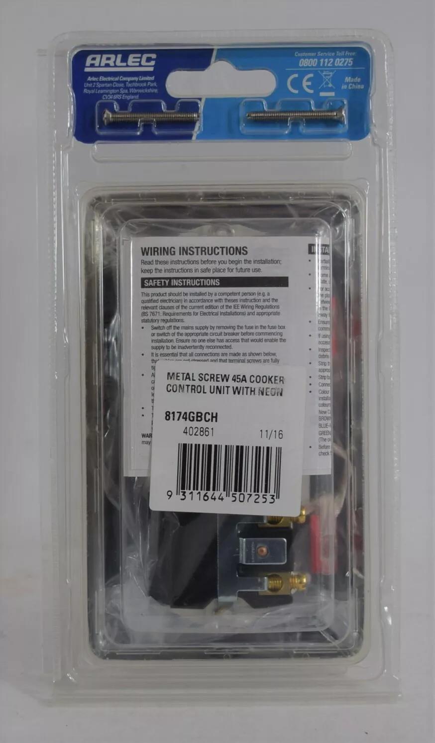 Cooker Switch Socket Black Nickel Chrome Stainless Steel 45A Control Unit - Picture 14 of 21