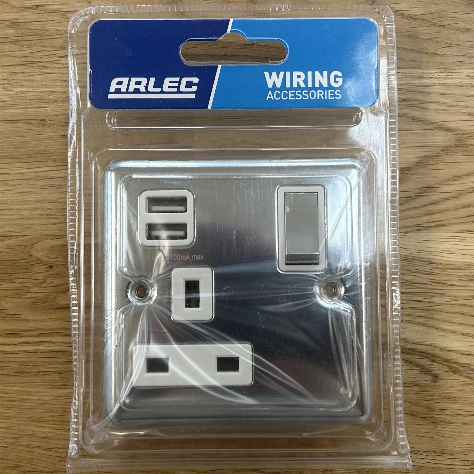 Single Socket With 2 USB Black Nickel Plug 13A 1 Gang Stainless Steel Chrome - Picture 4 of 6