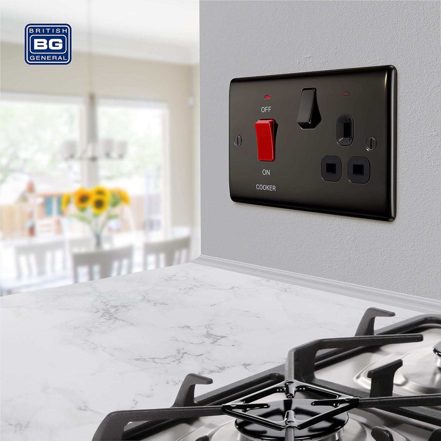 Cooker Switch Socket Black Nickel Chrome Stainless Steel 45A Control Unit - Picture 7 of 21