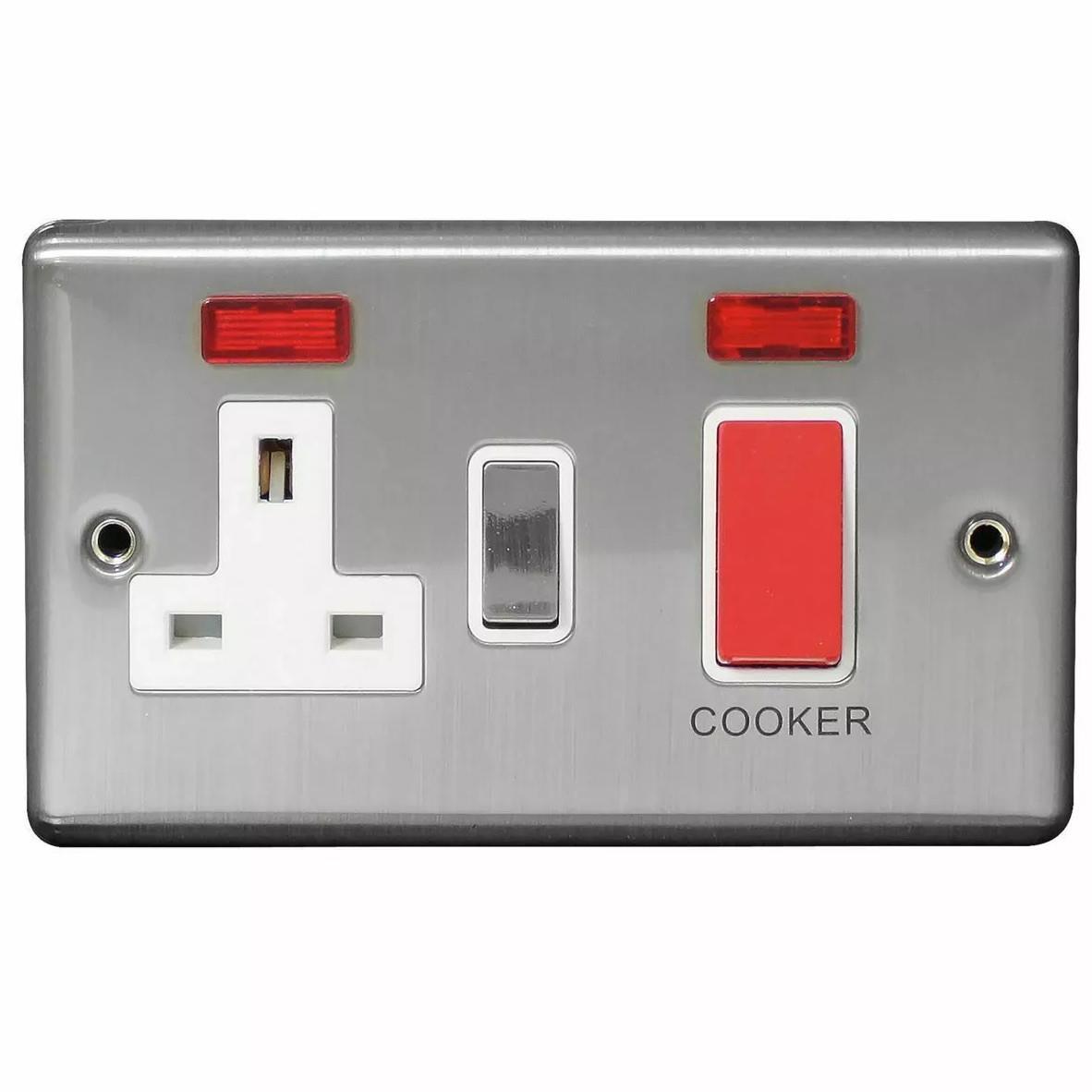 Cooker Switch Socket Black Nickel Chrome Stainless Steel 45A Control Unit - Picture 19 of 21