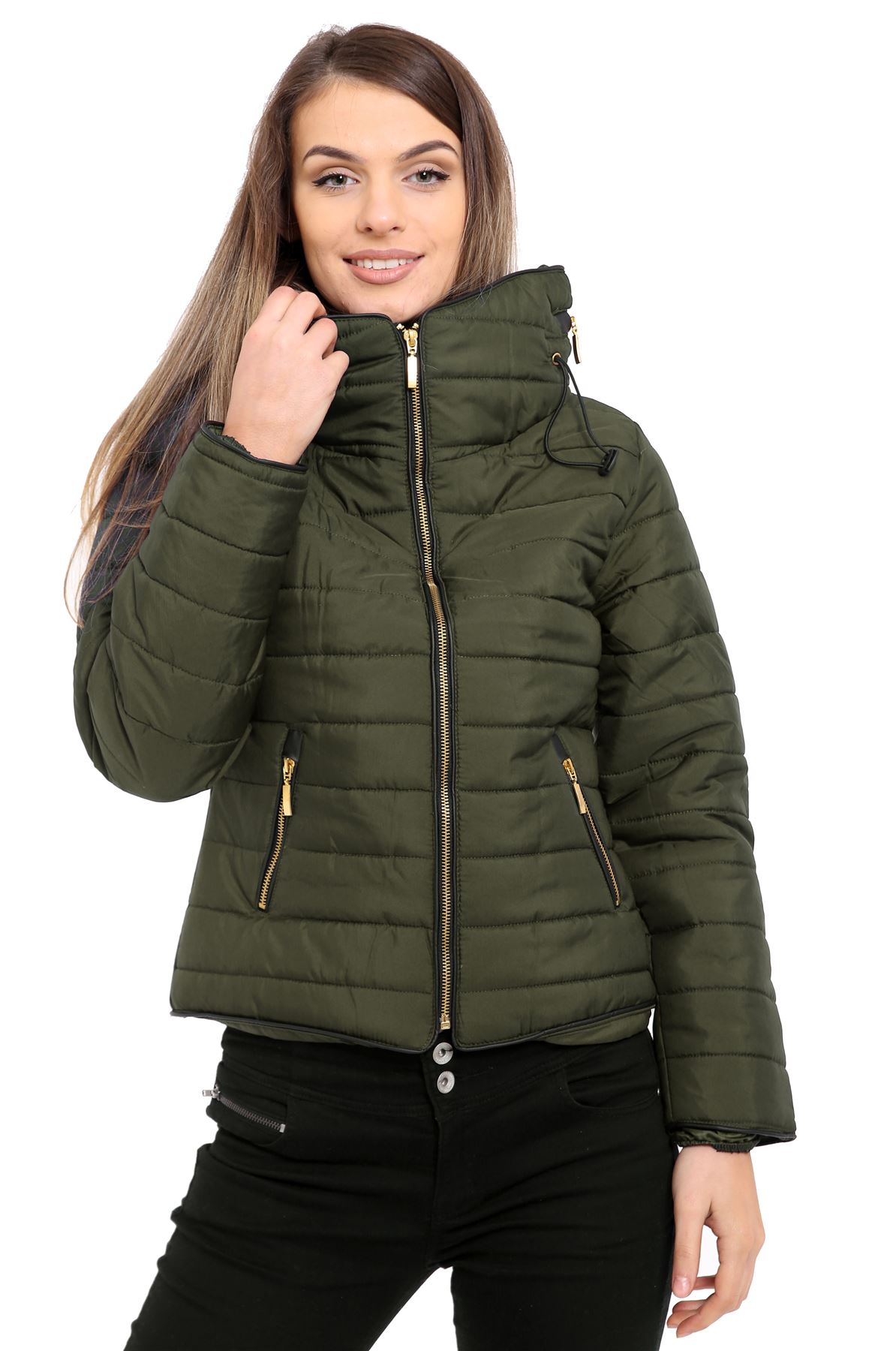 Ladies Womens Quilted Padded Puffer Thick Long Sleeves Bubble Jacket Hooded Coat - Picture 18 of 27