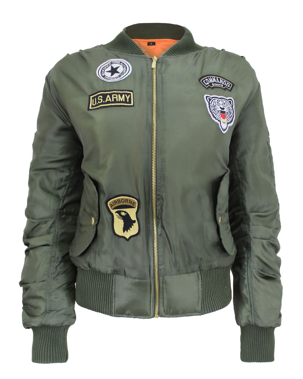 Ladies Women US ARMY Comando Patch MA-1 Bomber Biker Jacket WINTAGE Classic COAT - Picture 8 of 8