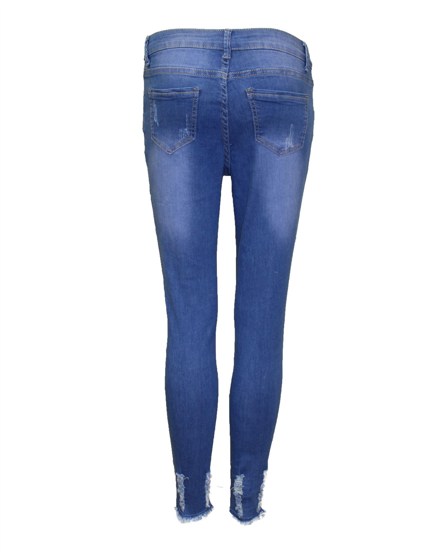 Women's Jeans Ladies Women Ripped Hem Stertch Distress Super Skinny Blue Jeans Jeggings 614