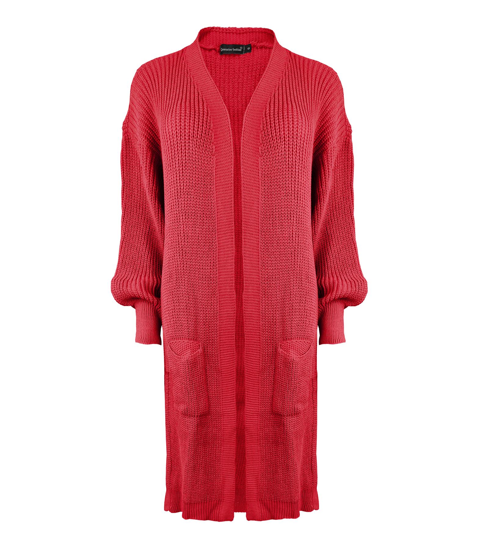 Ladies Women Knitted Balloon Sleeve Boyfriend Open Front Long Cardigan Dress Top - Picture 15 of 23