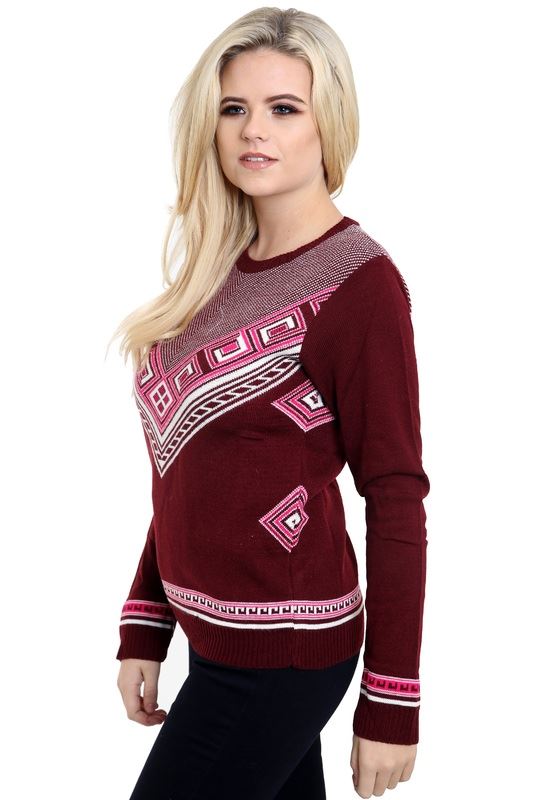 New Ladies Women Knitted Long Sleeve Crew Neck Fairisle Aztec Jumper Top Sweater - Picture 3 of 6