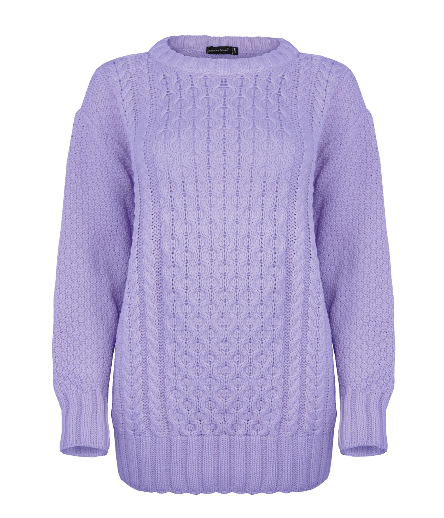 Neu Damen Strickpullover Langarm Zopfmuster Pullover Rundhalsausschnitt Pulli Oberteil - Bild 20 von 29