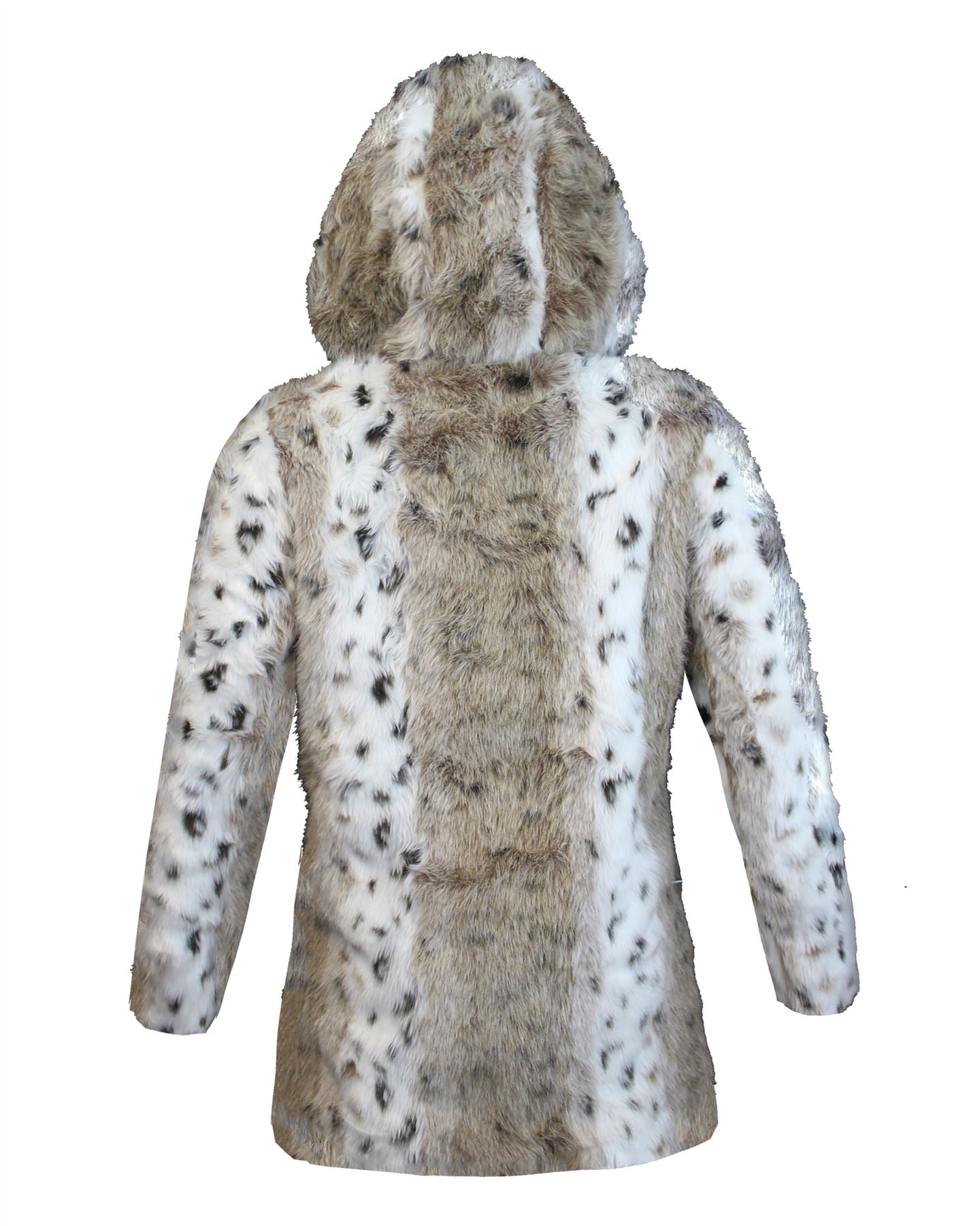 Ladies Women Black Faux Fur Pom Pom Hooded Animal Jacket