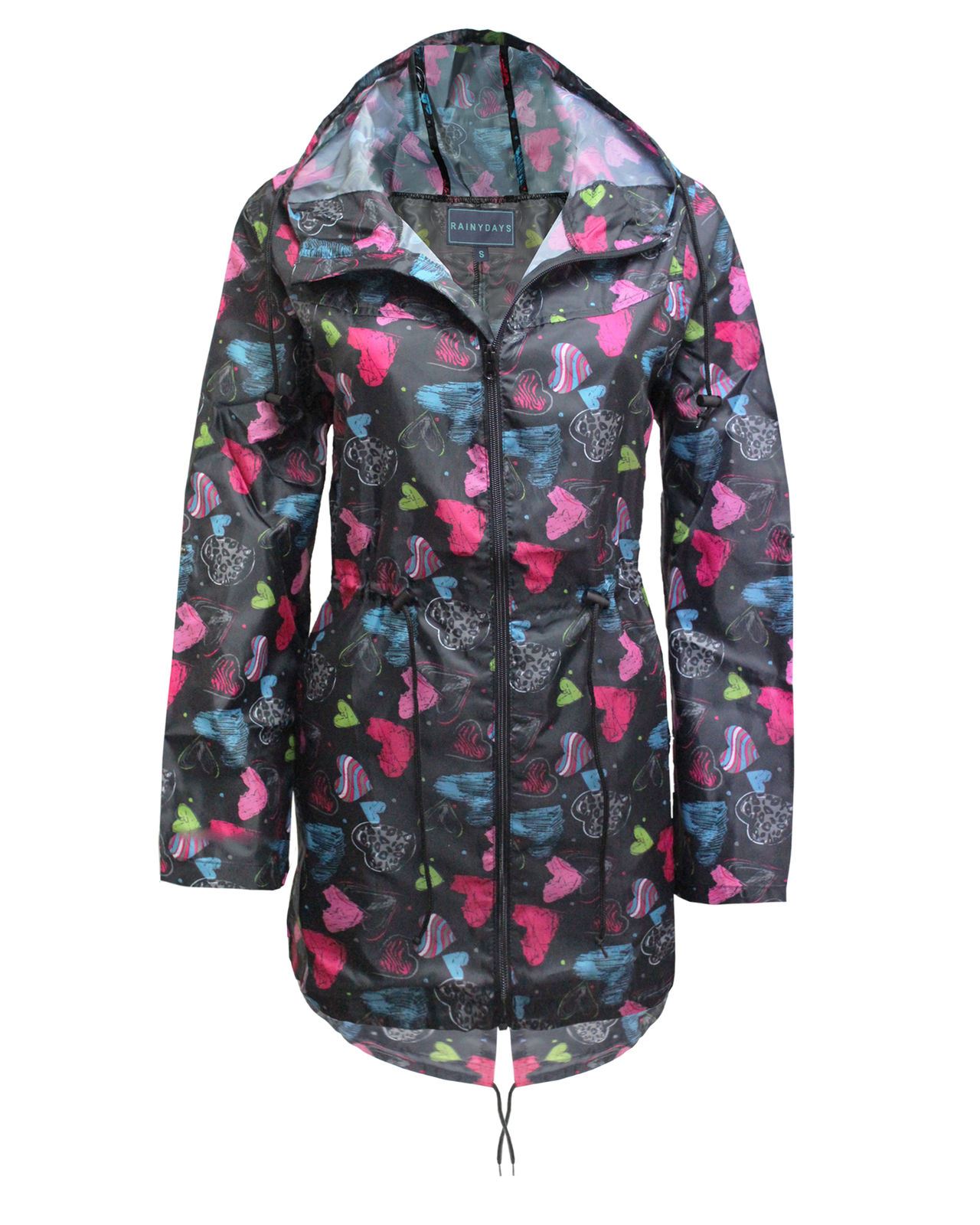 Ladies Womens Floral Rain Mac RAINCOAT Pac Away Fishtail JACKET S M L