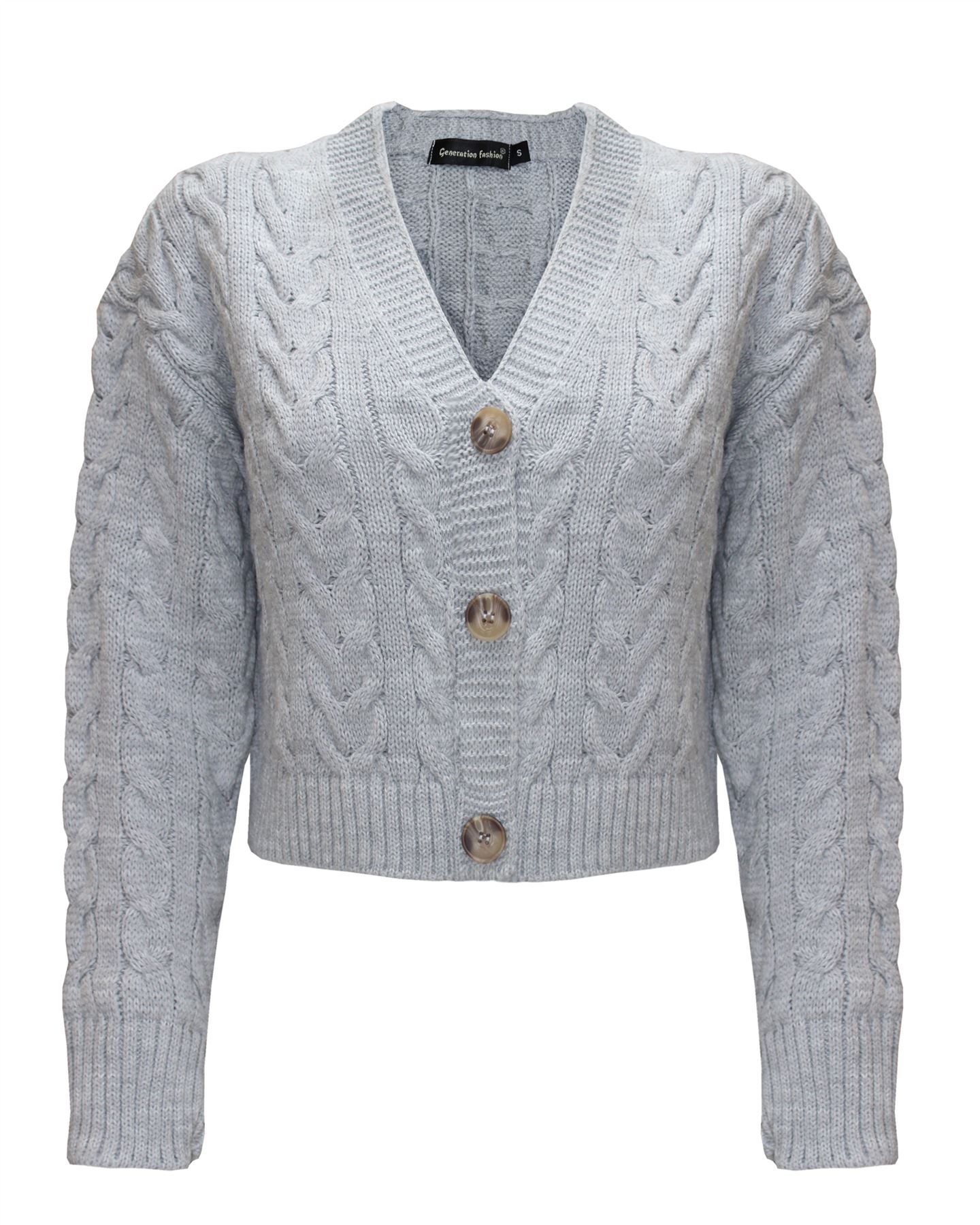 New Ladies Women Cable Knit 3 Buttons Cropped Cardigans Chunky Knitted Crop Top