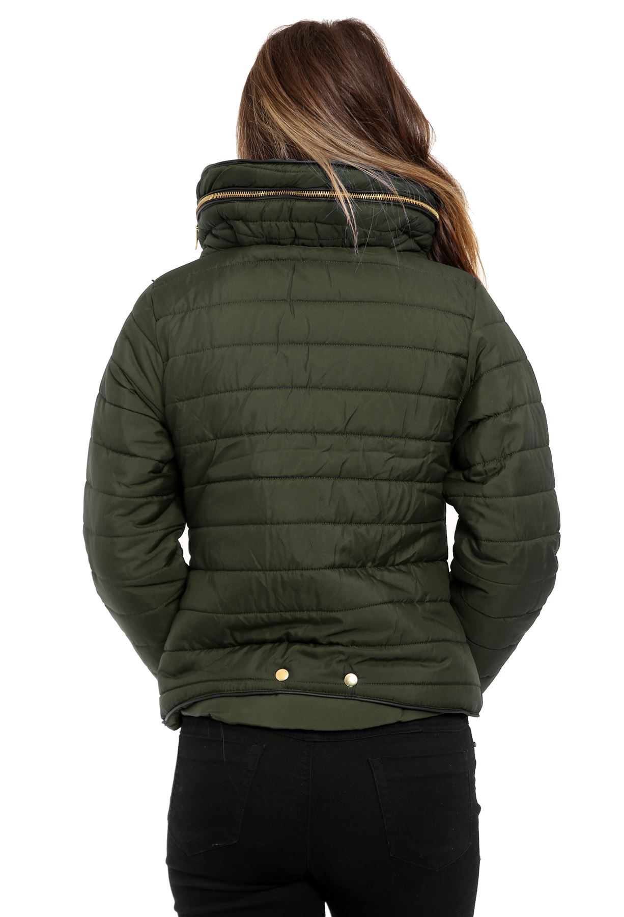 Ladies Womens Quilted Padded Puffer Thick Long Sleeves Bubble Jacket Hooded Coat - Picture 19 of 27