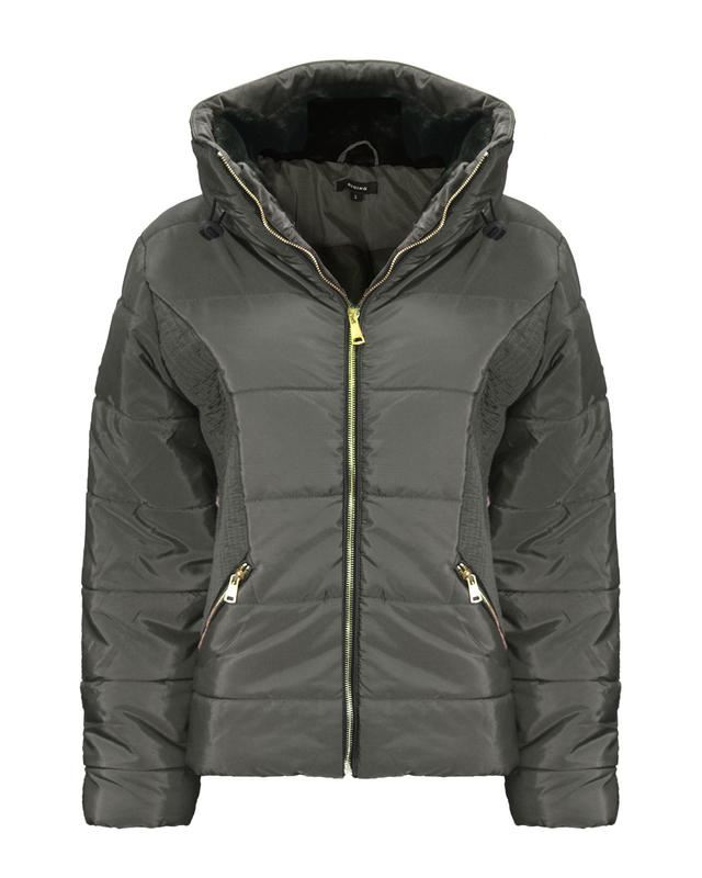 New Ladies Women Long Sleeves Zipped pocket Quilted Padded Bubble Jacket Coat - Picture 8 of 11