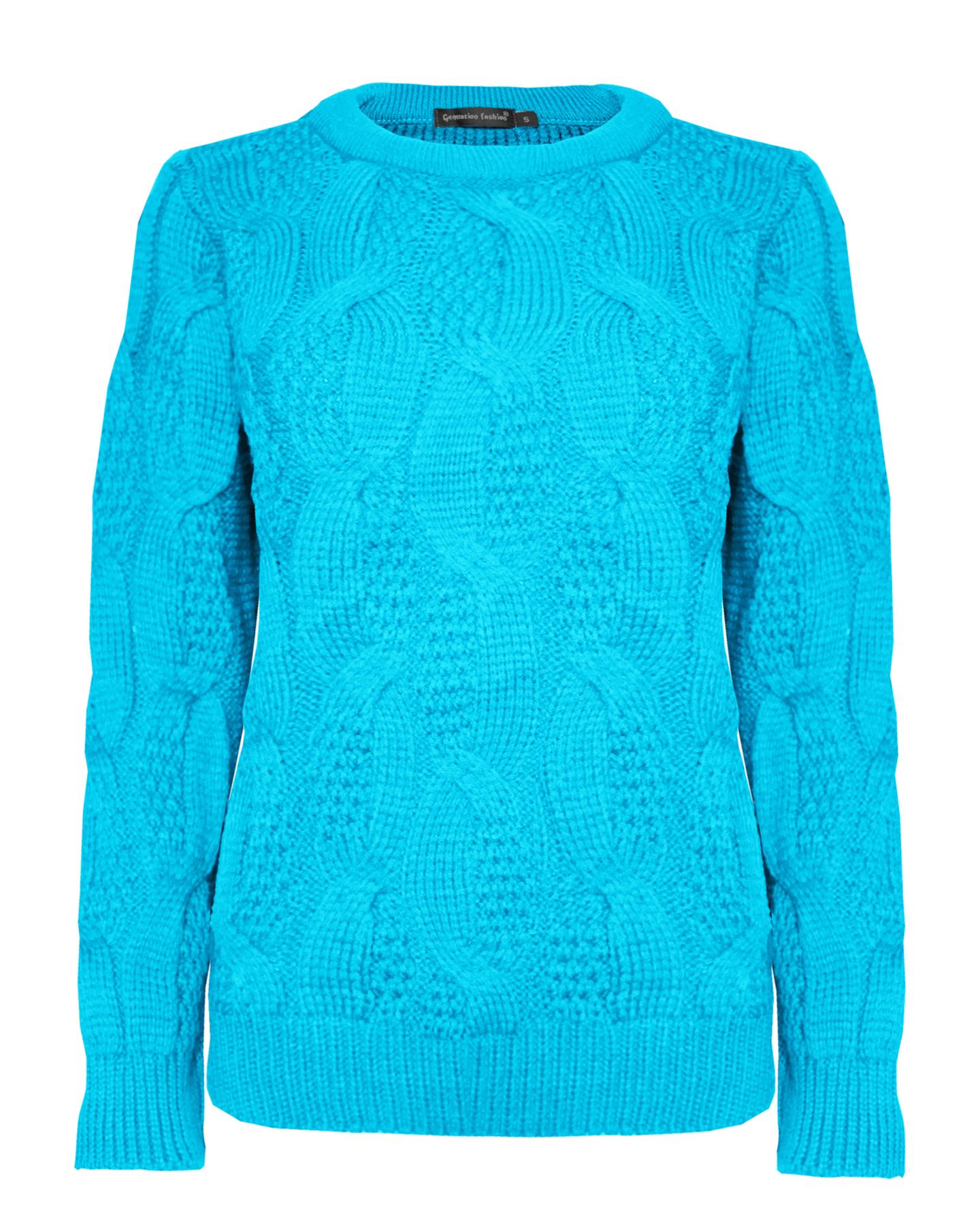 New Ladies Women Knitted Sweater Crew Neck Cable Knit Jumper Top Long Sleeve - Picture 3 of 14