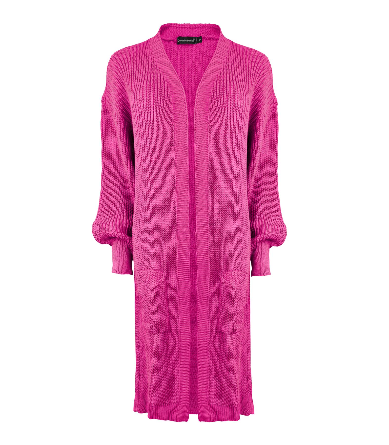 Ladies Women Knitted Balloon Sleeve Boyfriend Open Front Long Cardigan Dress Top - Picture 5 of 23