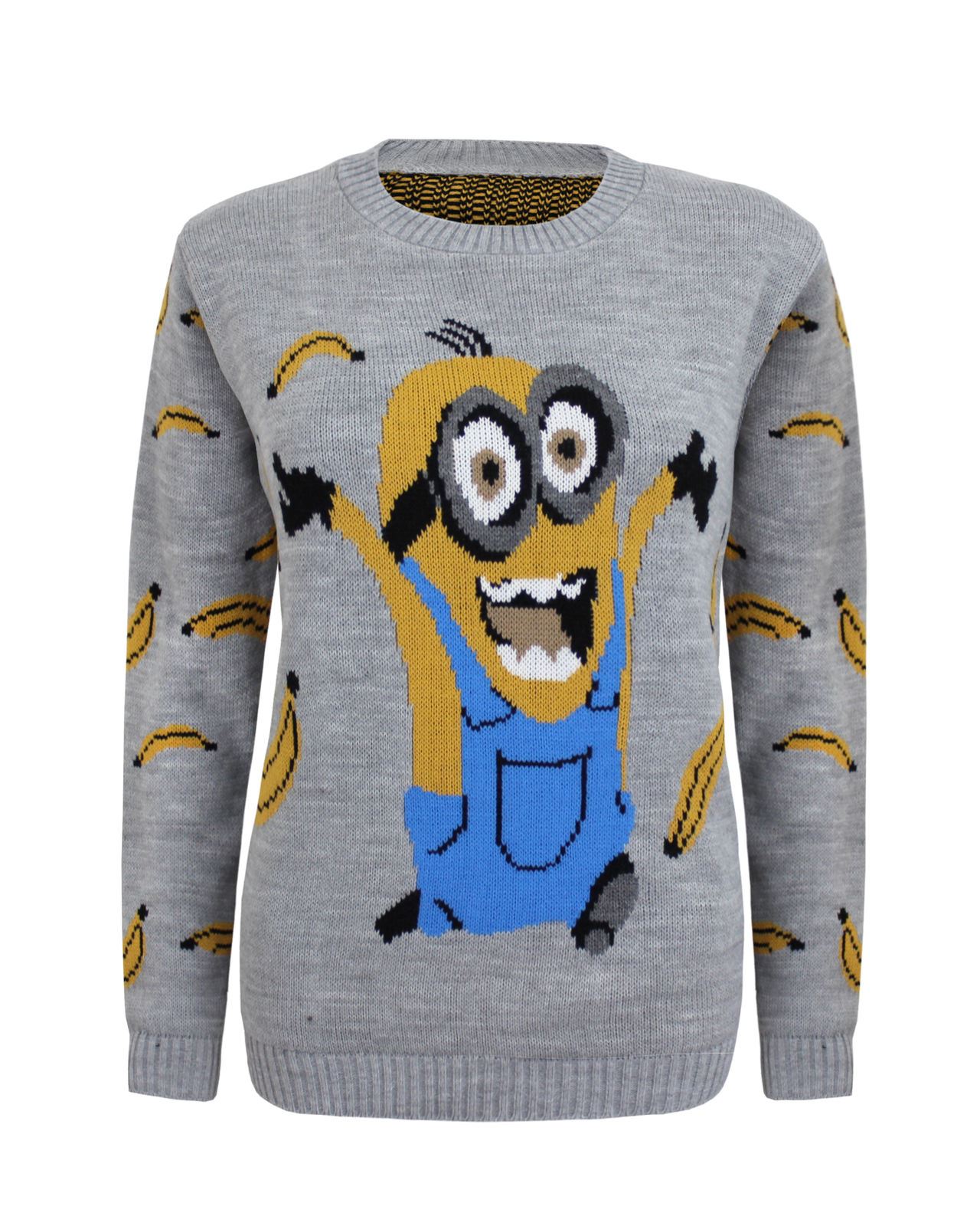 KIDS GIRLS BOY KNITTED BANANA MINION BOOM CHRISTMAS XMAS NOVELTY JUMPER TOP 2-14 - Picture 2 of 8