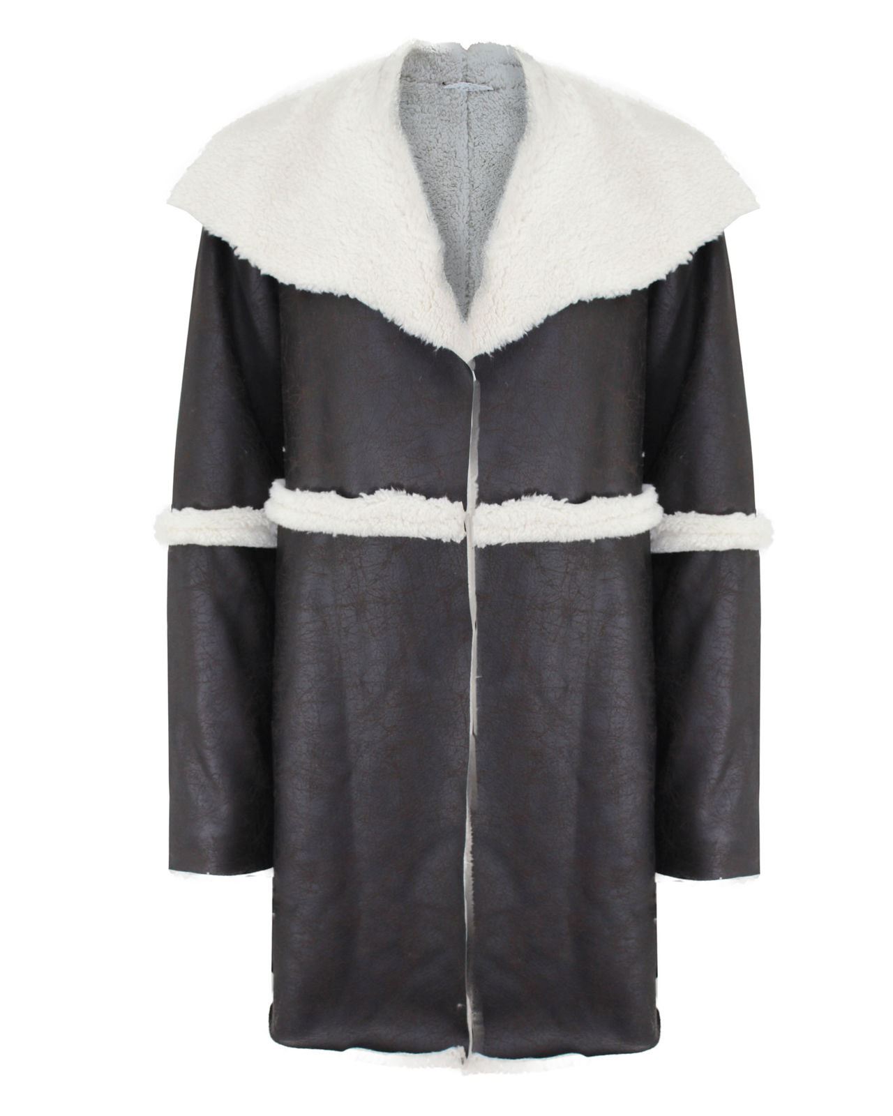 New Ladies Women Fur Lined Suede Patchwork Open Cardigan Warm Jacket Collar Coat