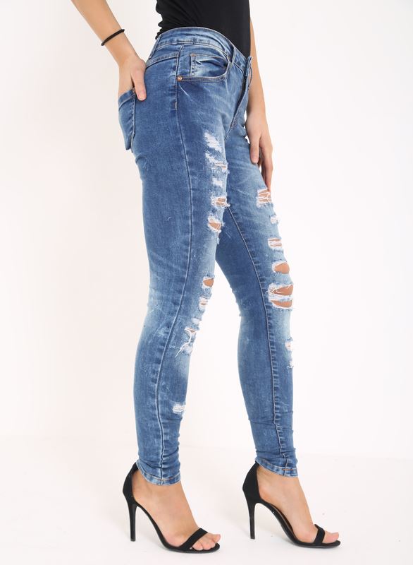 NEW Women Ladies Stretch Ripped Slim Fit Skinny Denim Jeans Jegging 6 8 12 14 16 - Picture 11 of 16