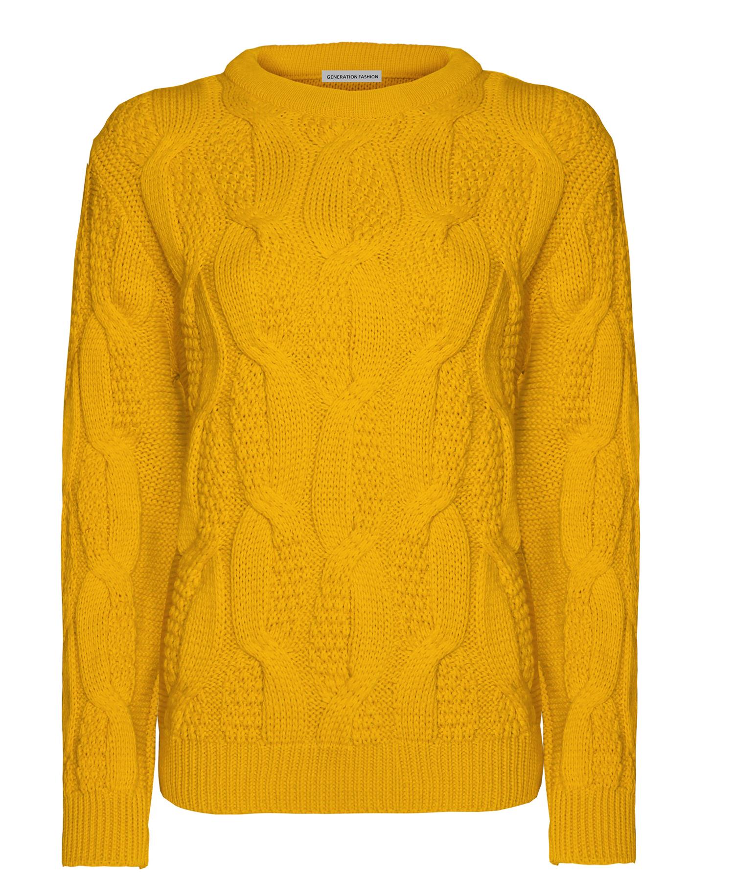 New Ladies Women Knitted Sweater Crew Neck Cable Knit Jumper Top Long Sleeve - Picture 7 of 14