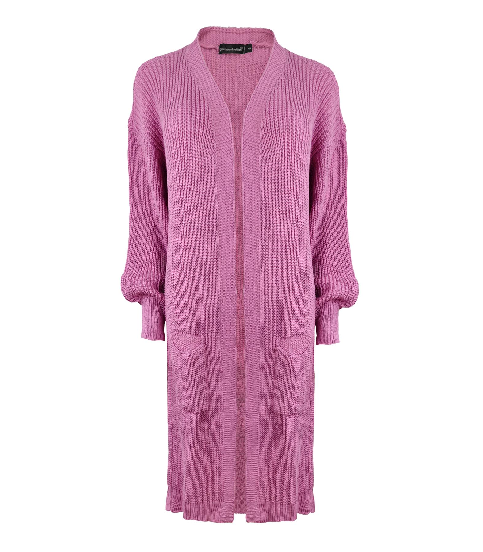 Ladies Women Knitted Balloon Sleeve Boyfriend Open Front Long Cardigan Dress Top - Picture 10 of 23