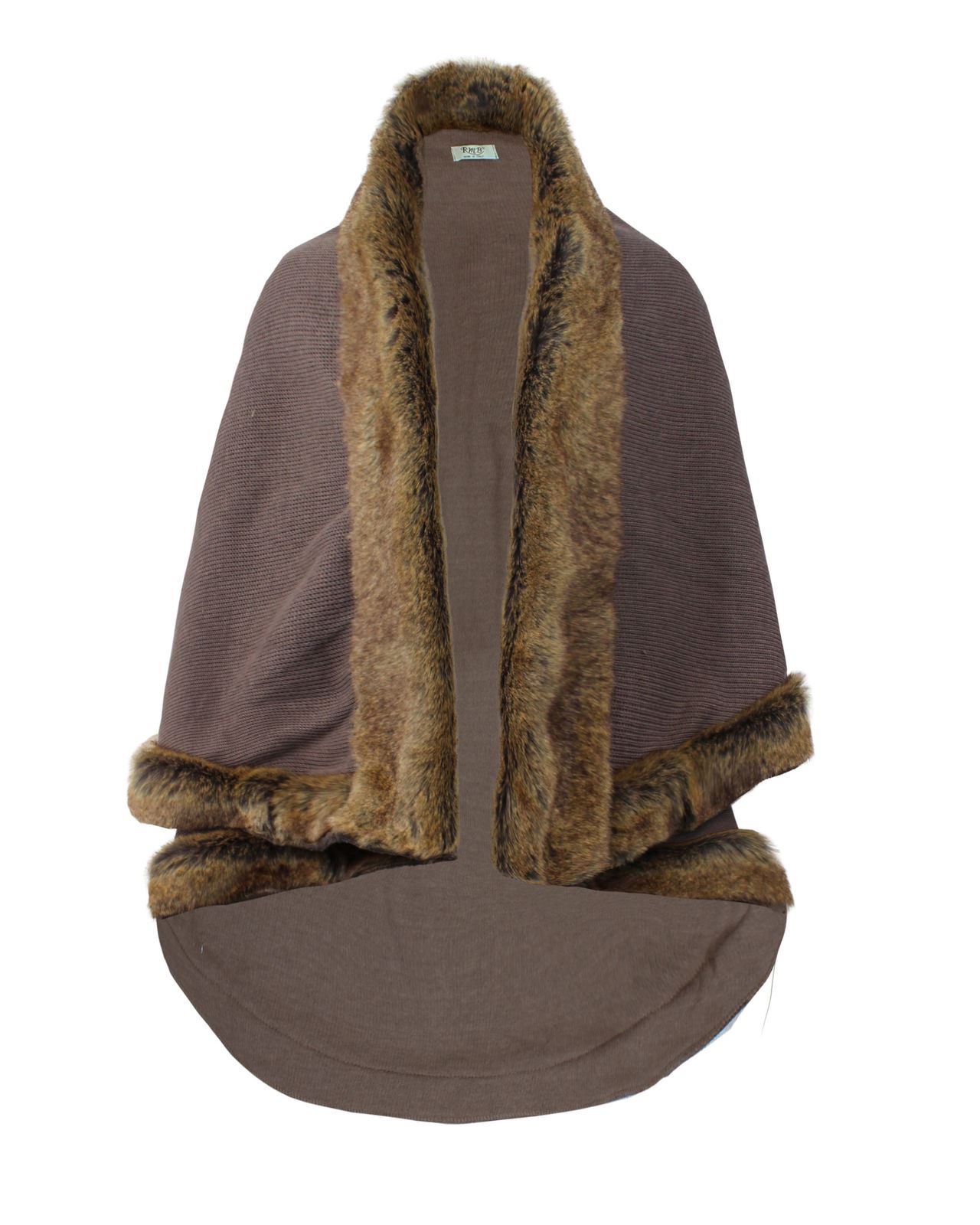 Ladies Women Faux Fur Trim Cape Wrap Poncho Warm Winter Open Shawl Cardigan Top - Picture 2 of 3