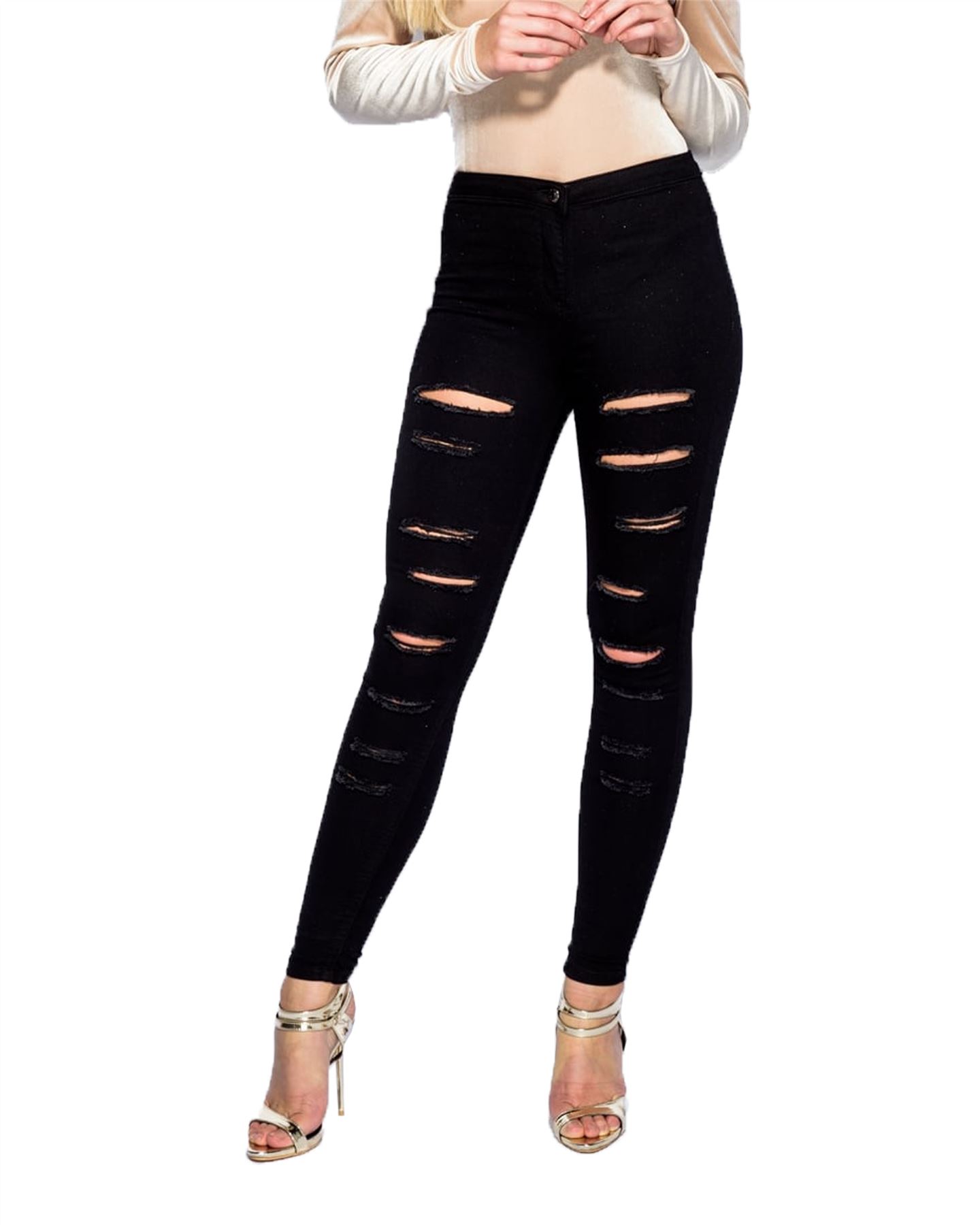 NEW Women Ladies Stretch Ripped Slim Fit Skinny Denim Jeans Jegging 6 8 12 14 16 - Picture 5 of 16